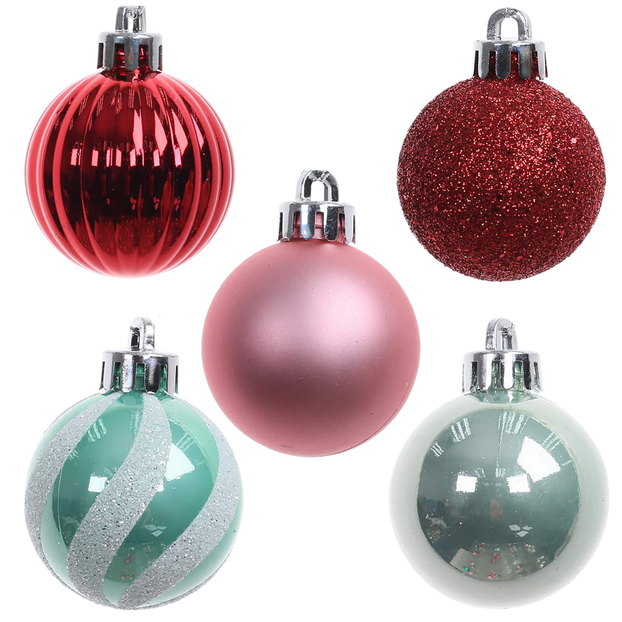 7 Pack 40mm Pink, Red & Green Shatterproof Ball Ornaments by Ashland®