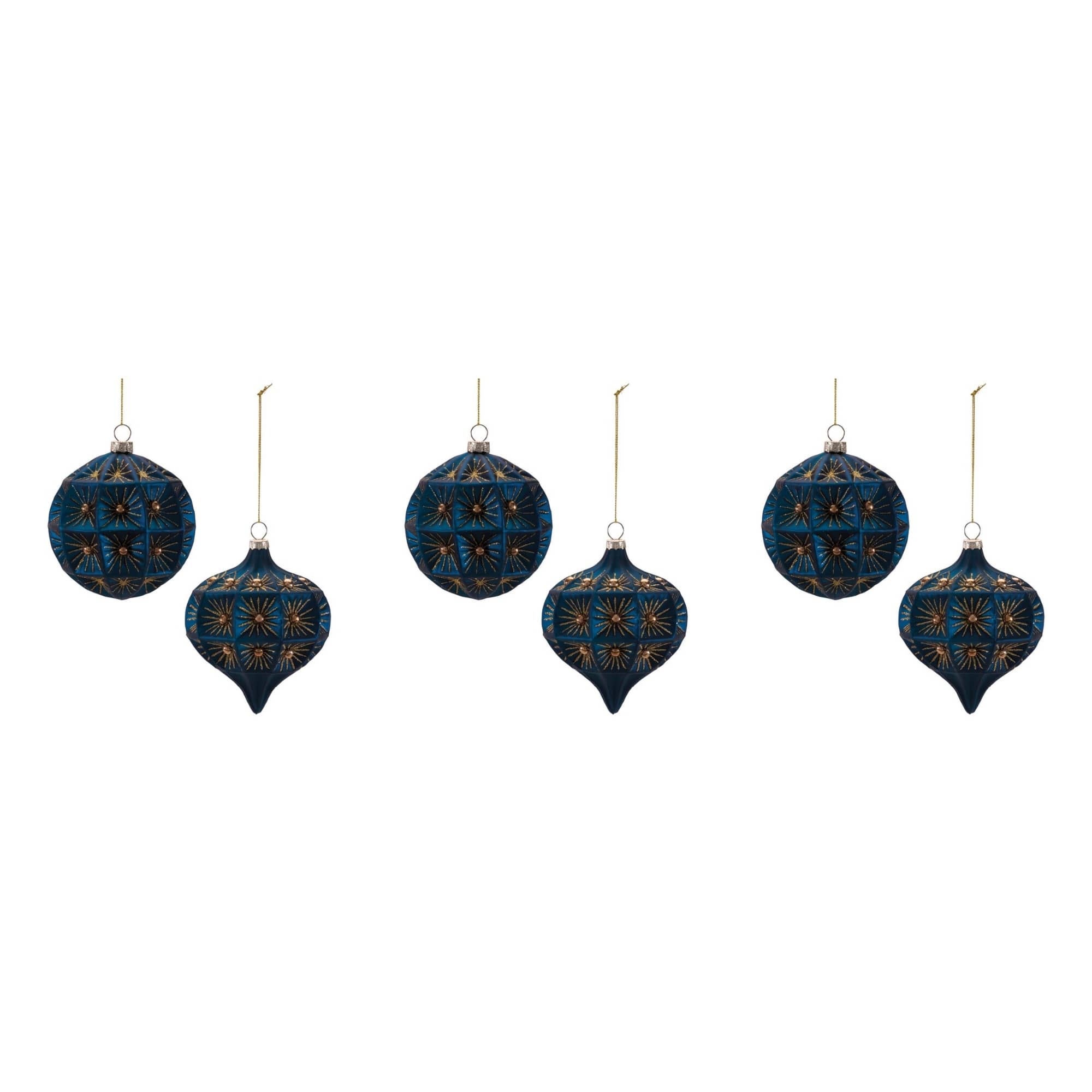 Melrose Blue Glass Round Ornaments Set