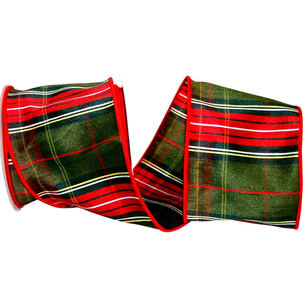JAM Paper 4" x 10yd. Wired Dupioni Designer Plaid Ribbon