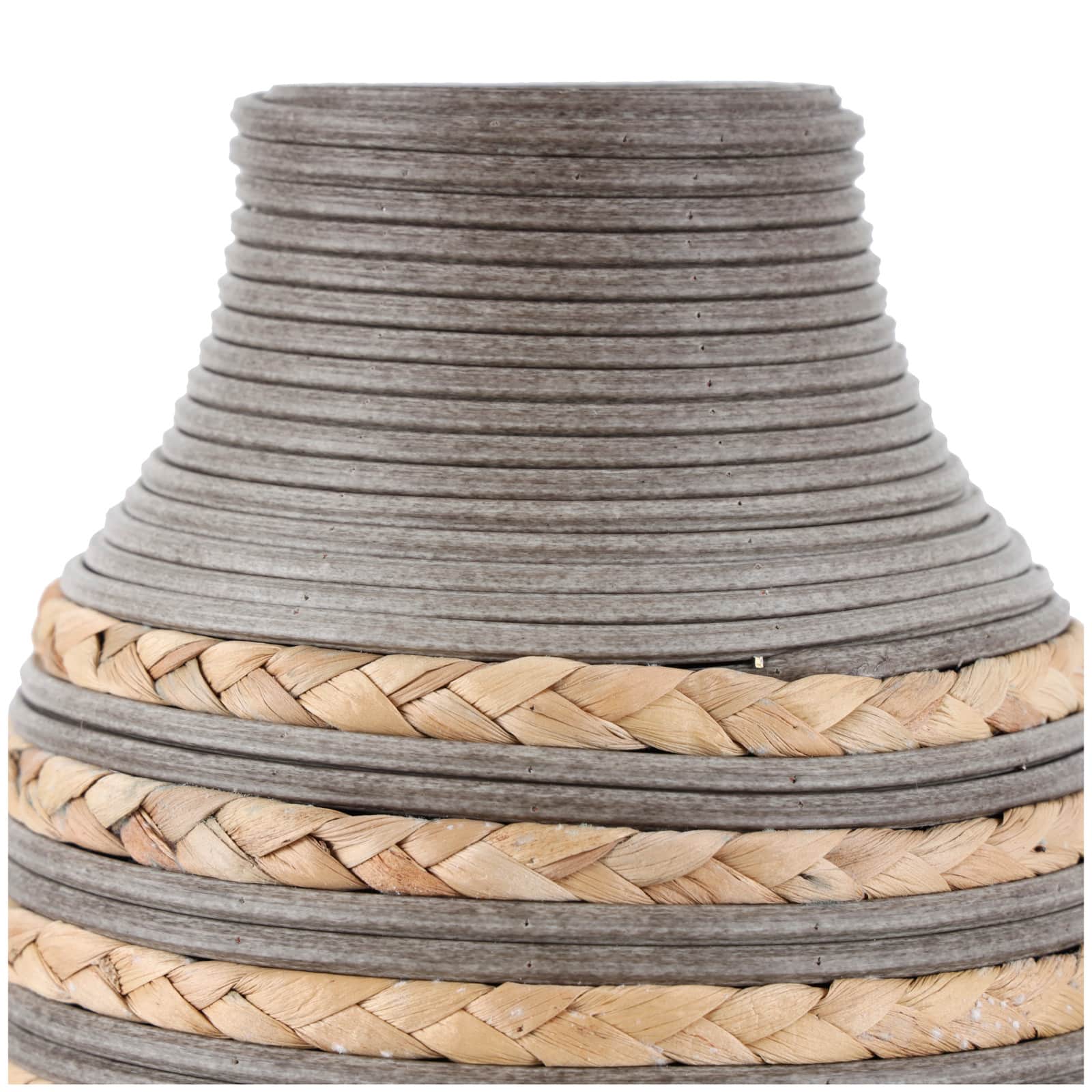 24" Brown Seagrass Handmade Braided Vase with Layered Gray Paneling