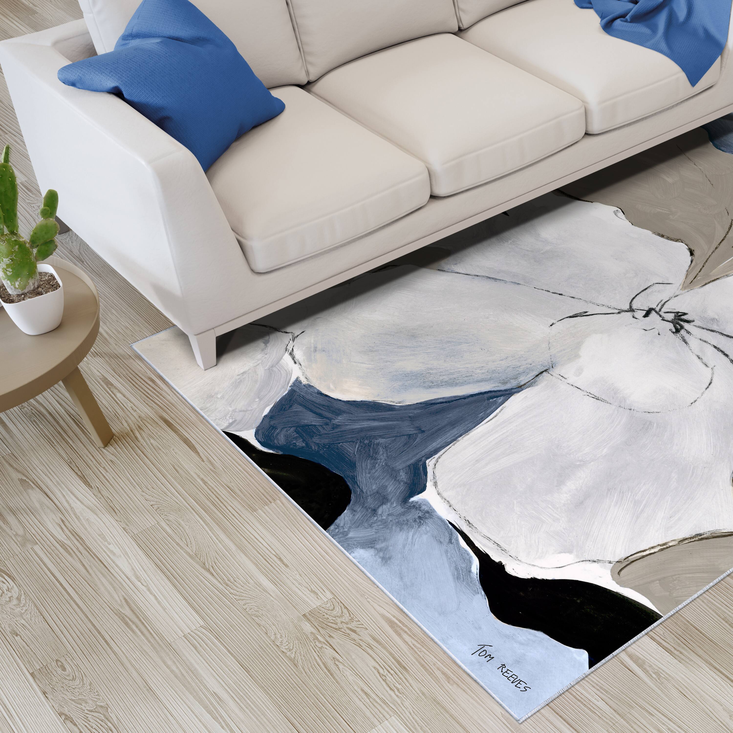 Empire Art Direct 5ft. x 7.5ft. Gray Flowers I B Tapis D'Art Washable Area Rug
