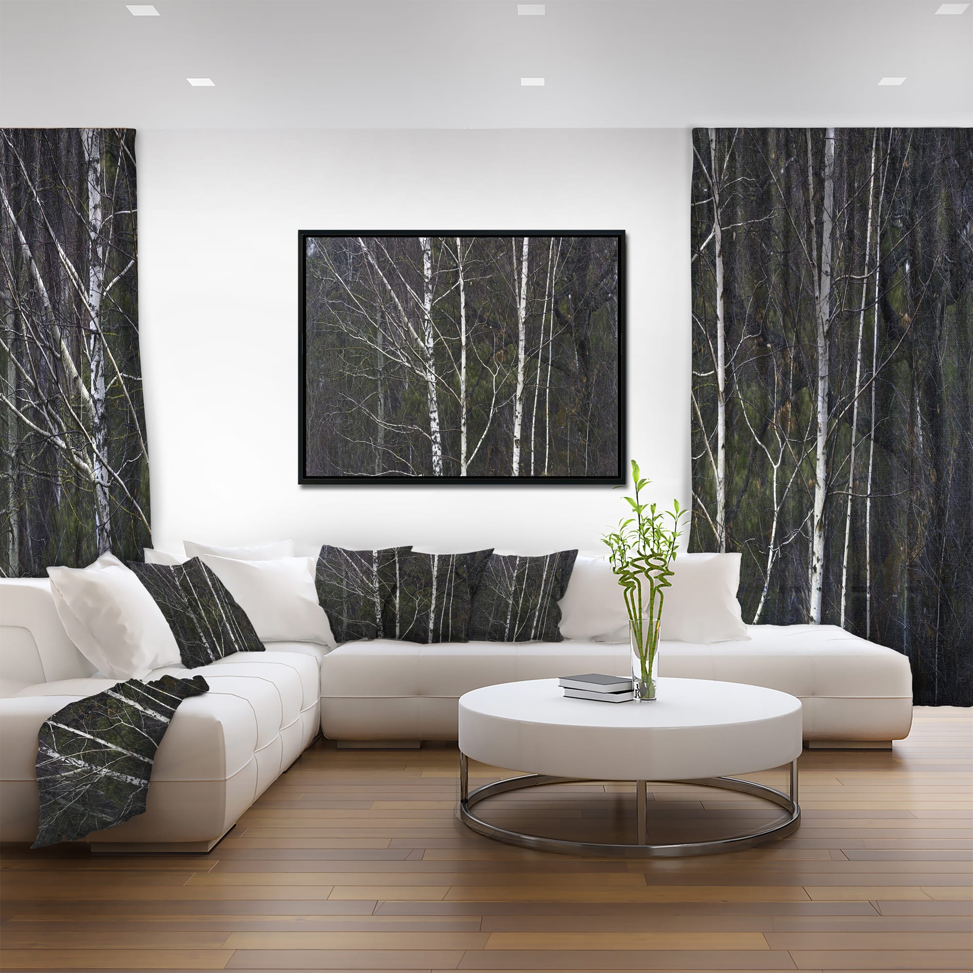 Designart - Black and White Birch Forest - Abstract Wall Art Canvas in Black Frame