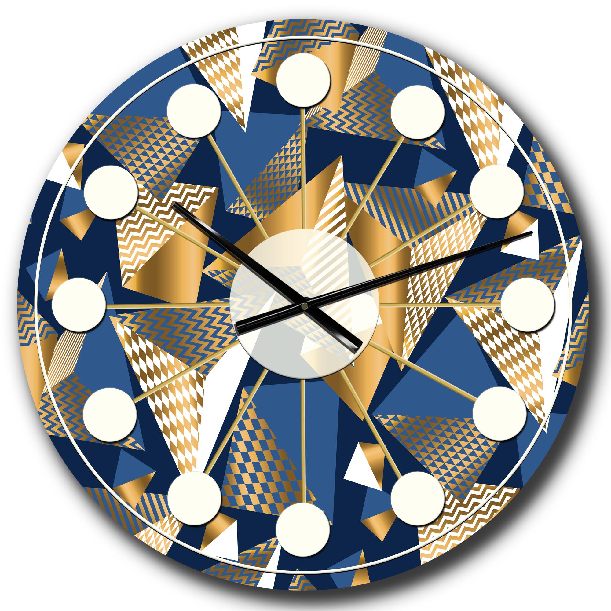 Designart 'Gold And Blue Cubes Mid-Century Modern Wall Clock