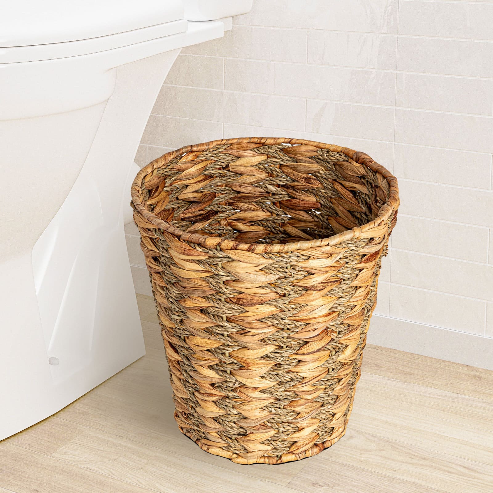 Household Essentials 11" Round Water Hyacinth & Seagrass Waste Basket