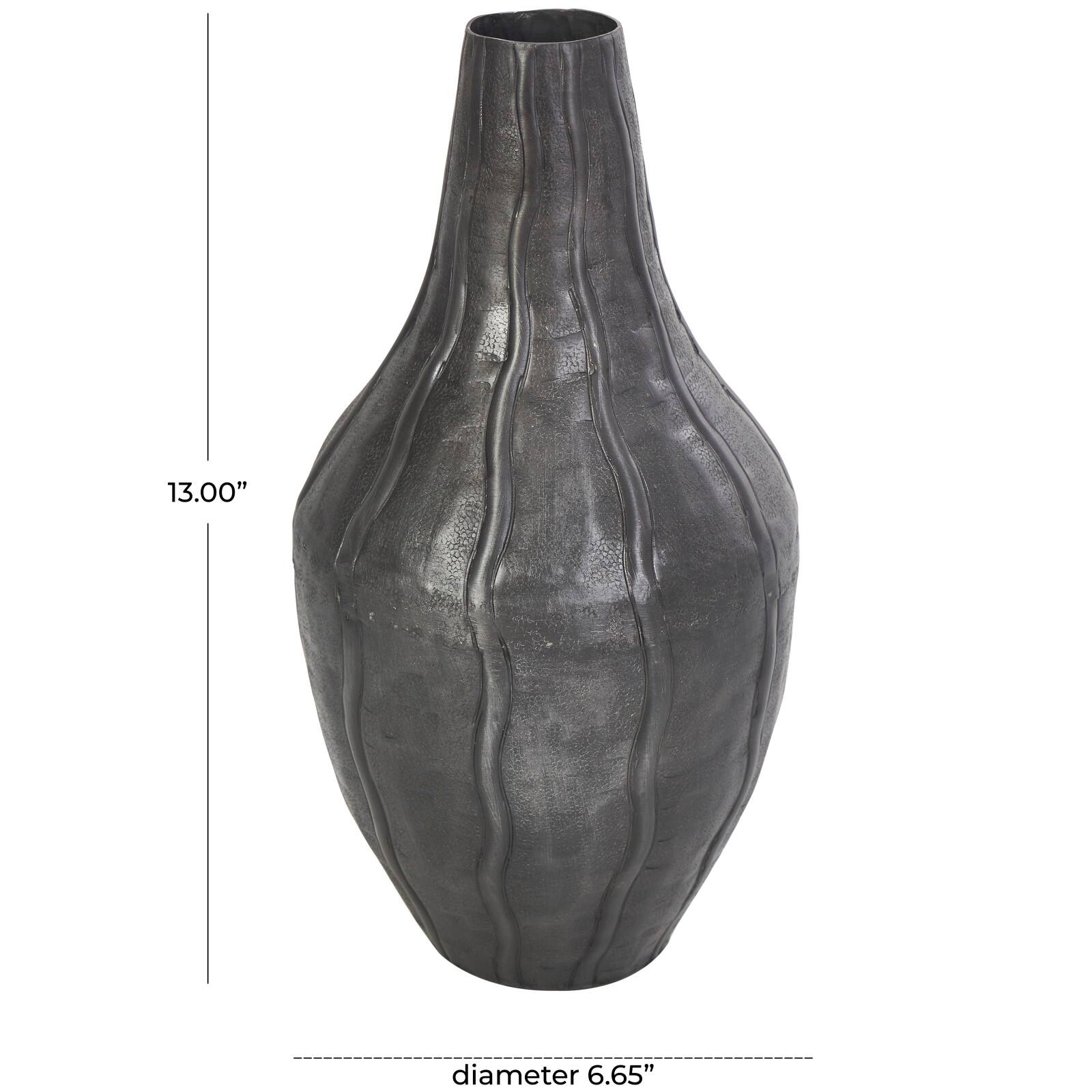 13" Black Metal Snakeskin Inspired Vase with Dimensional Wavy Accents