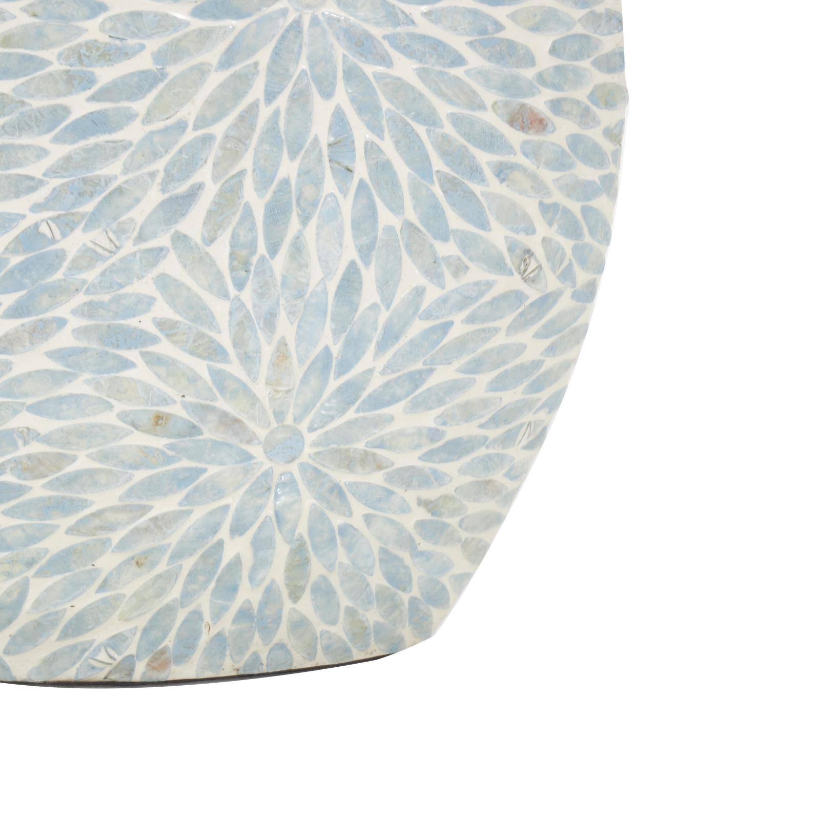 24" Light Blue Mother of Pearl Shell Floral Handmade Large Mosaic Vase with Cream Underlay