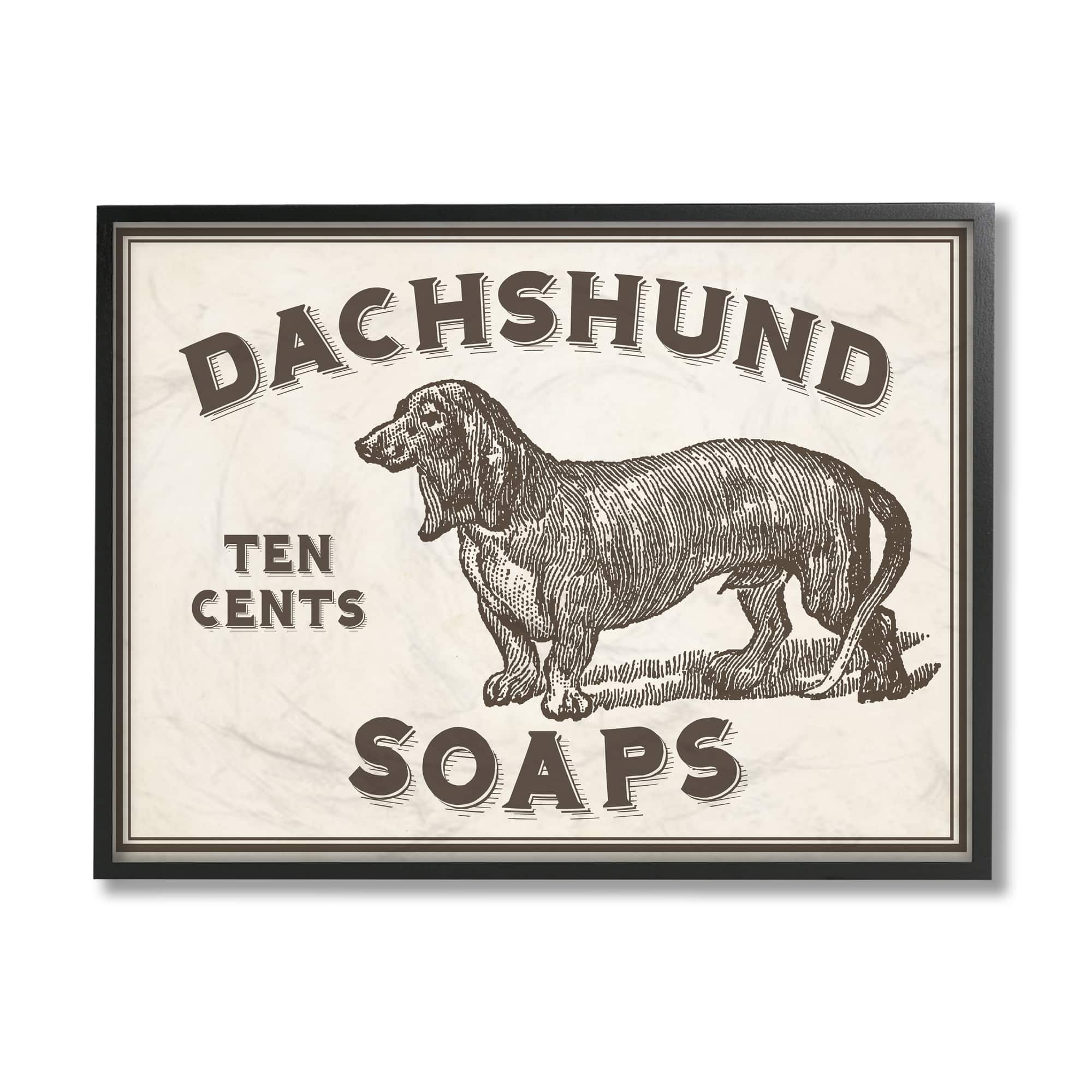 Stupell Industries Daschund Soap Vintage Sign Black Framed Wall Art