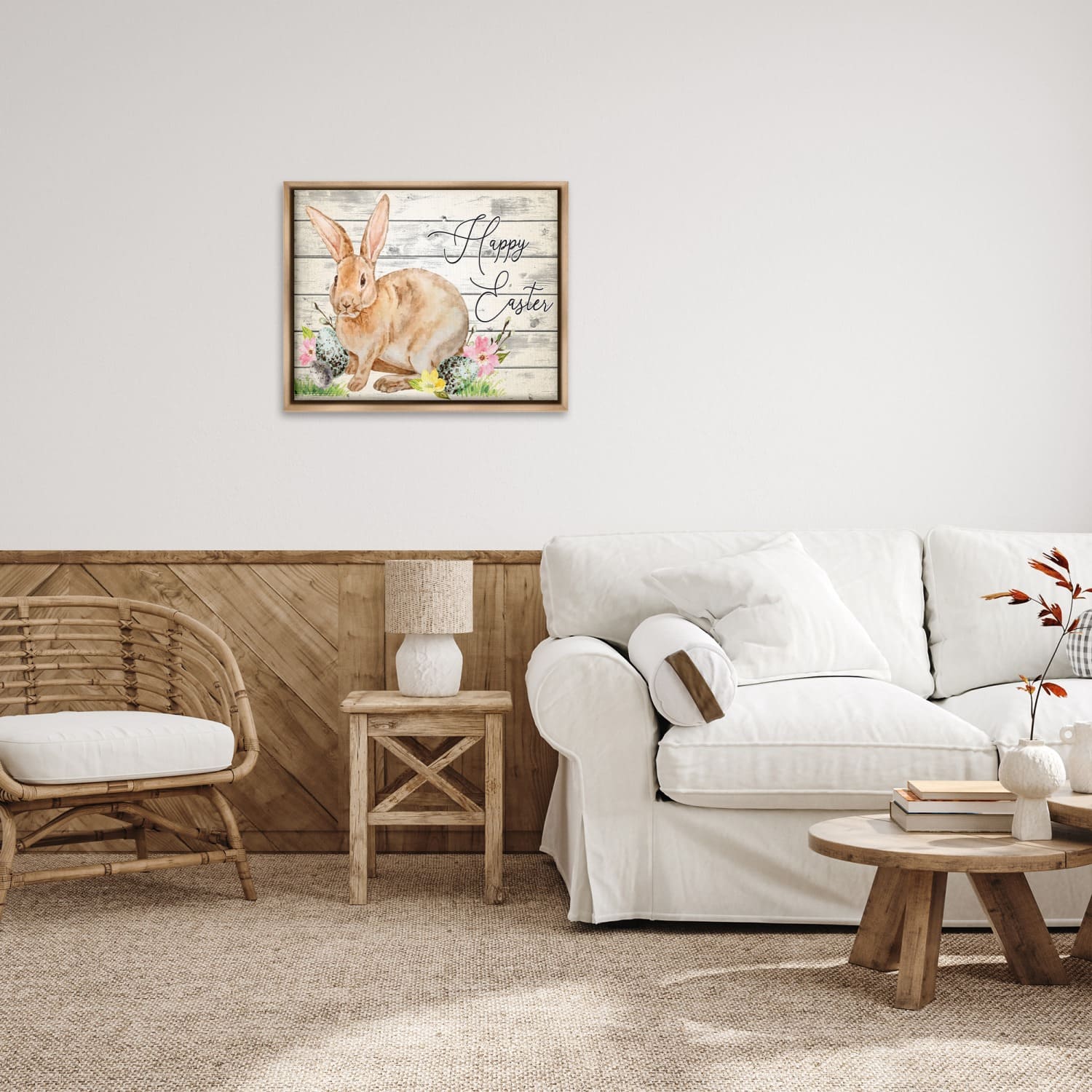 Stupell Industries Spring Floral Happy Easter Bunny Floater Framed Art