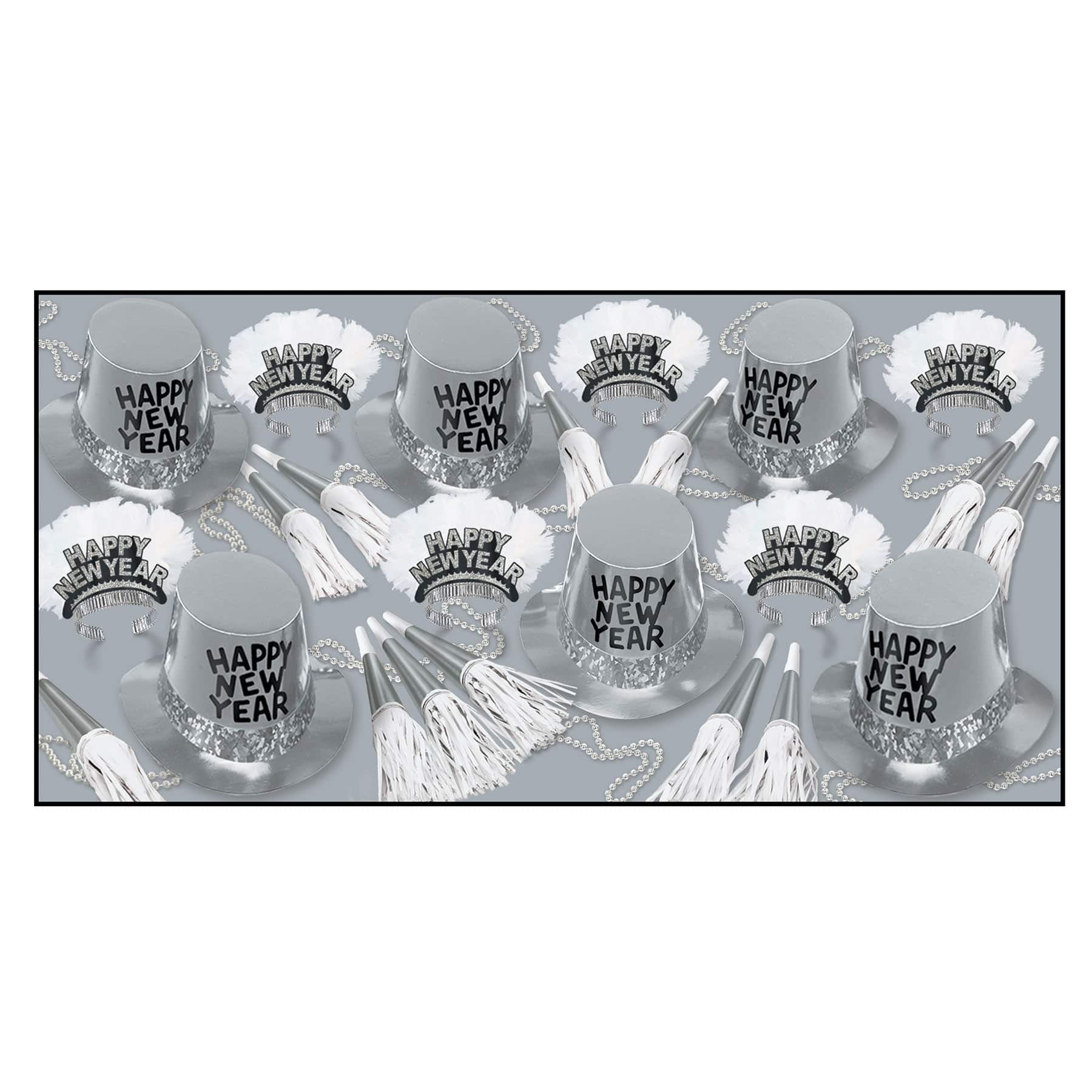 Beistle Silver & White New Year Platinum Party Favor Kit for 25