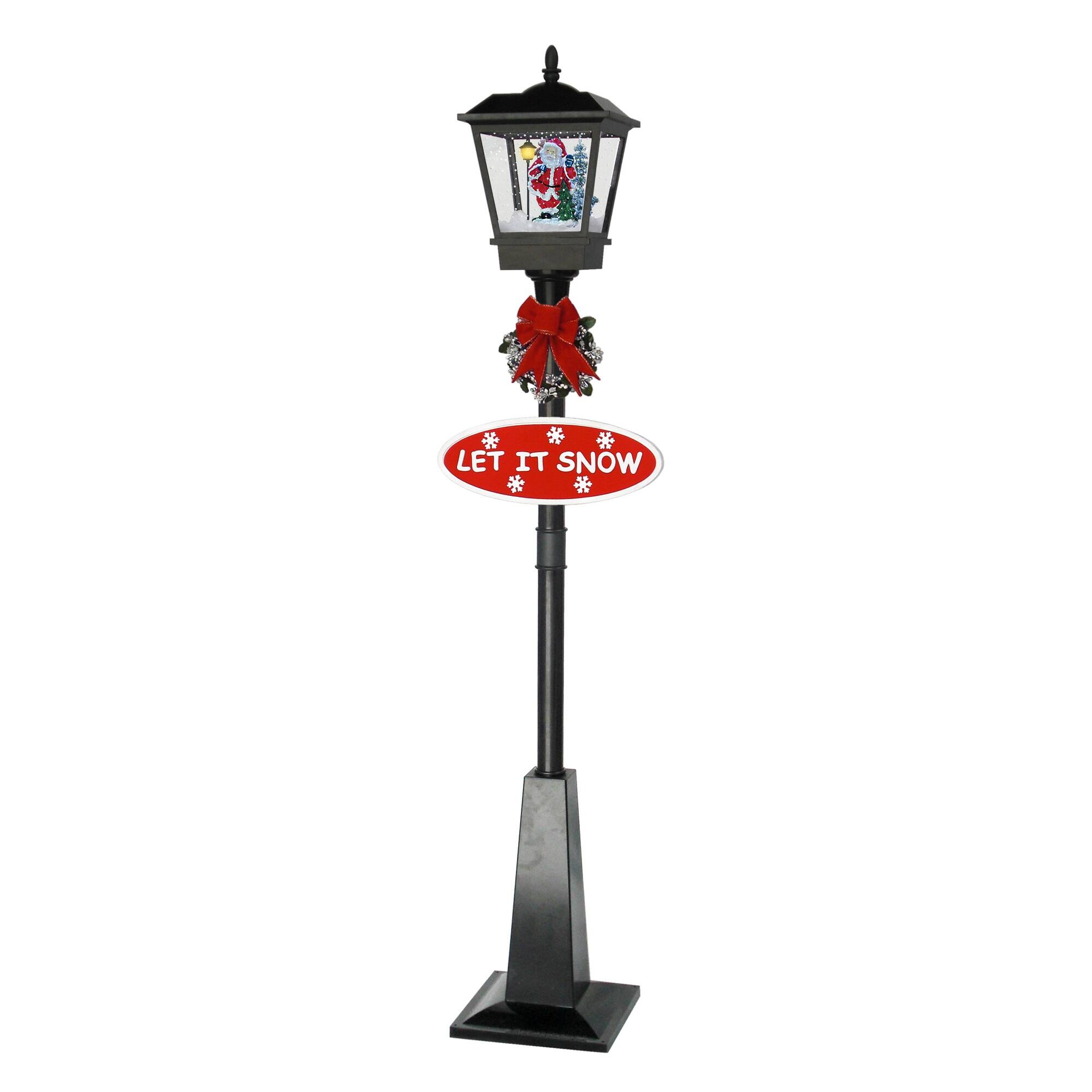 6ft. Black LED Musical Snowing Santa Christmas Street Lamp