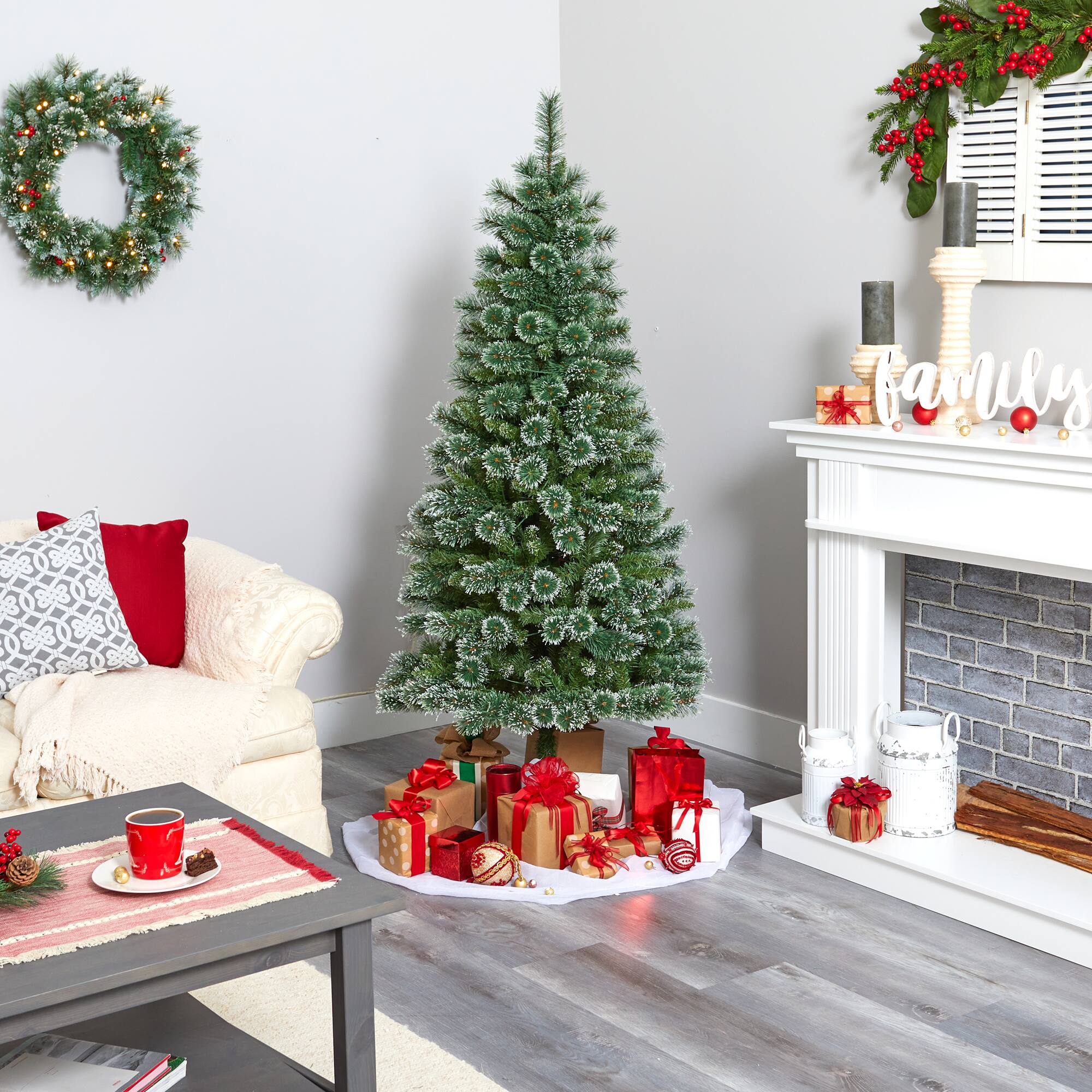 6ft. Pre-Lit Wisconsin Slim Snow Tip Pine Artificial Christmas Tree with Clear LED Lights