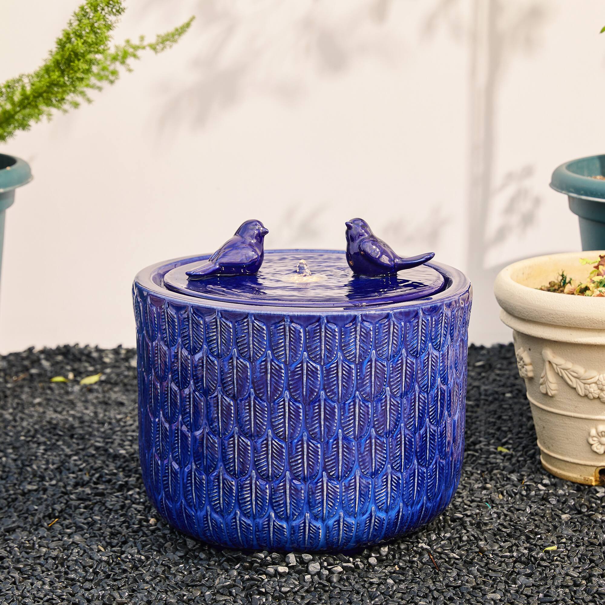 Glitzhome® 15" LED Bird Cylindrical Ceramic Fountain
