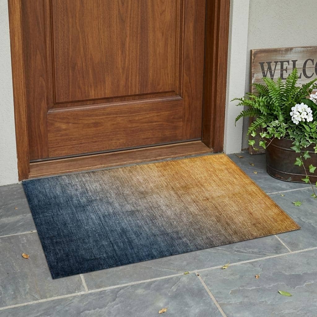 HomeRoots 30" x 20" Denim & Gold Ombre Washable Indoor/Outdoor Area Rug