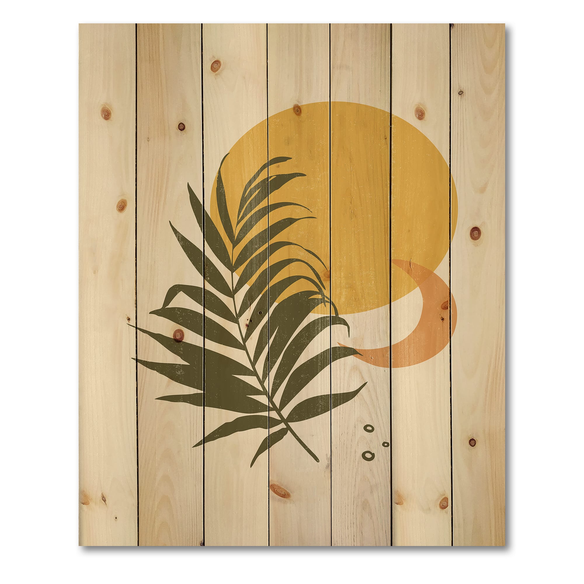 Designart - Abstract Yellow Sun and Moon With Tropical Leaf I