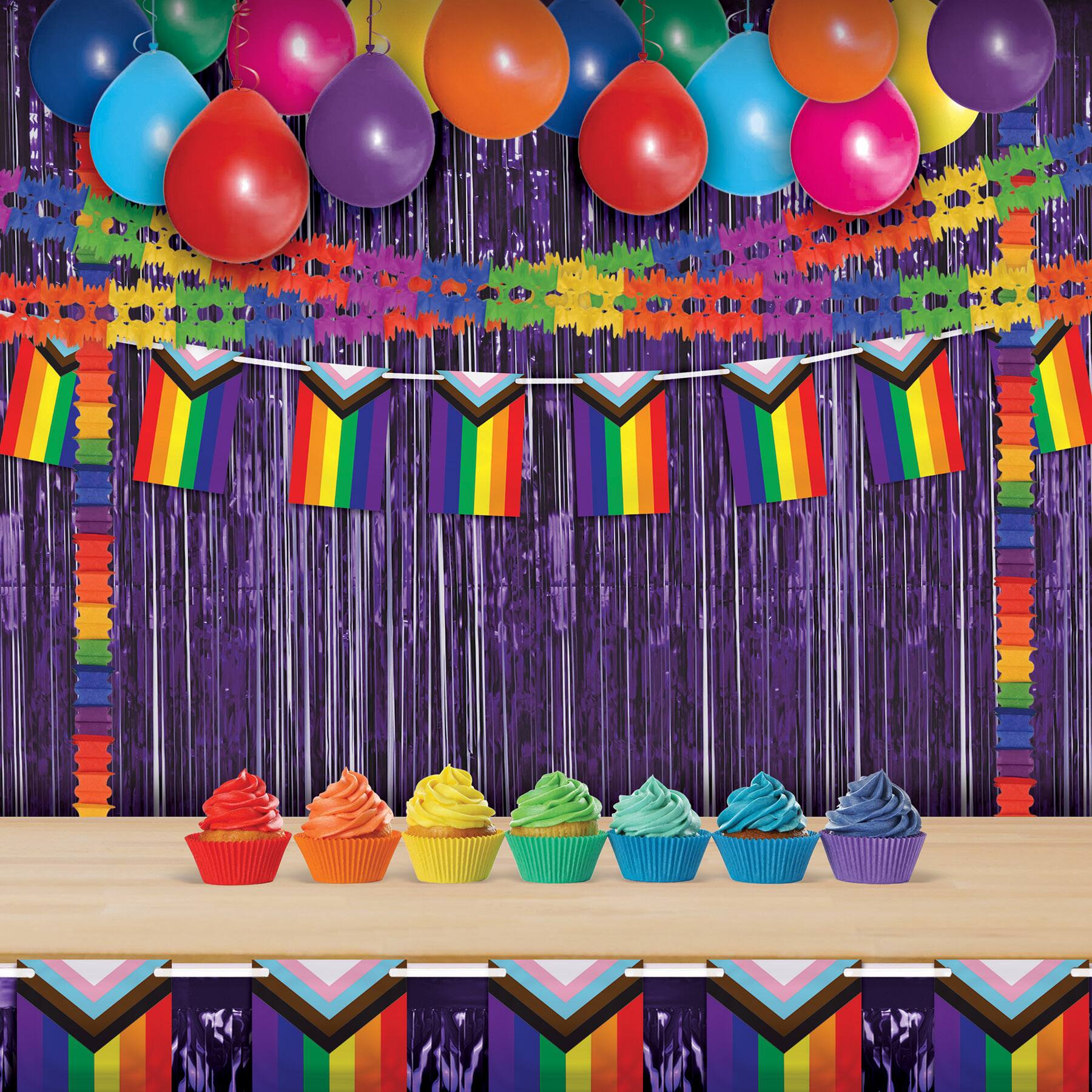 Beistle 14.5ft. Rainbow Pageant Tissue Paper Garlands, 2ct.