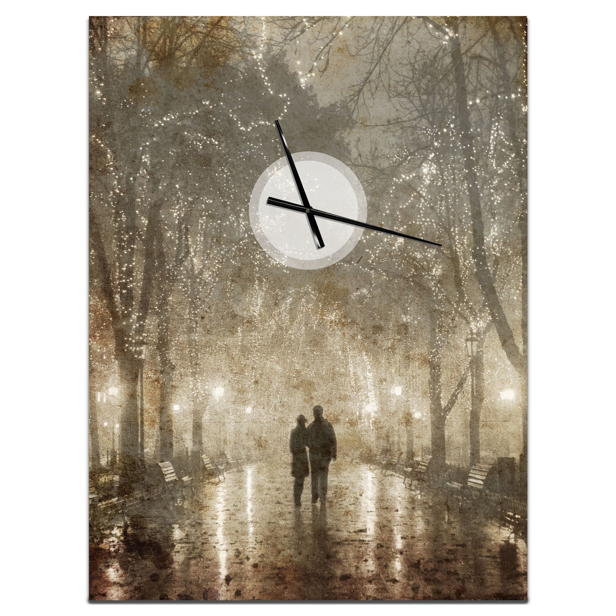 Designart 'Couple Walking In Night Lights Farmhouse Rectangular Wall Clock