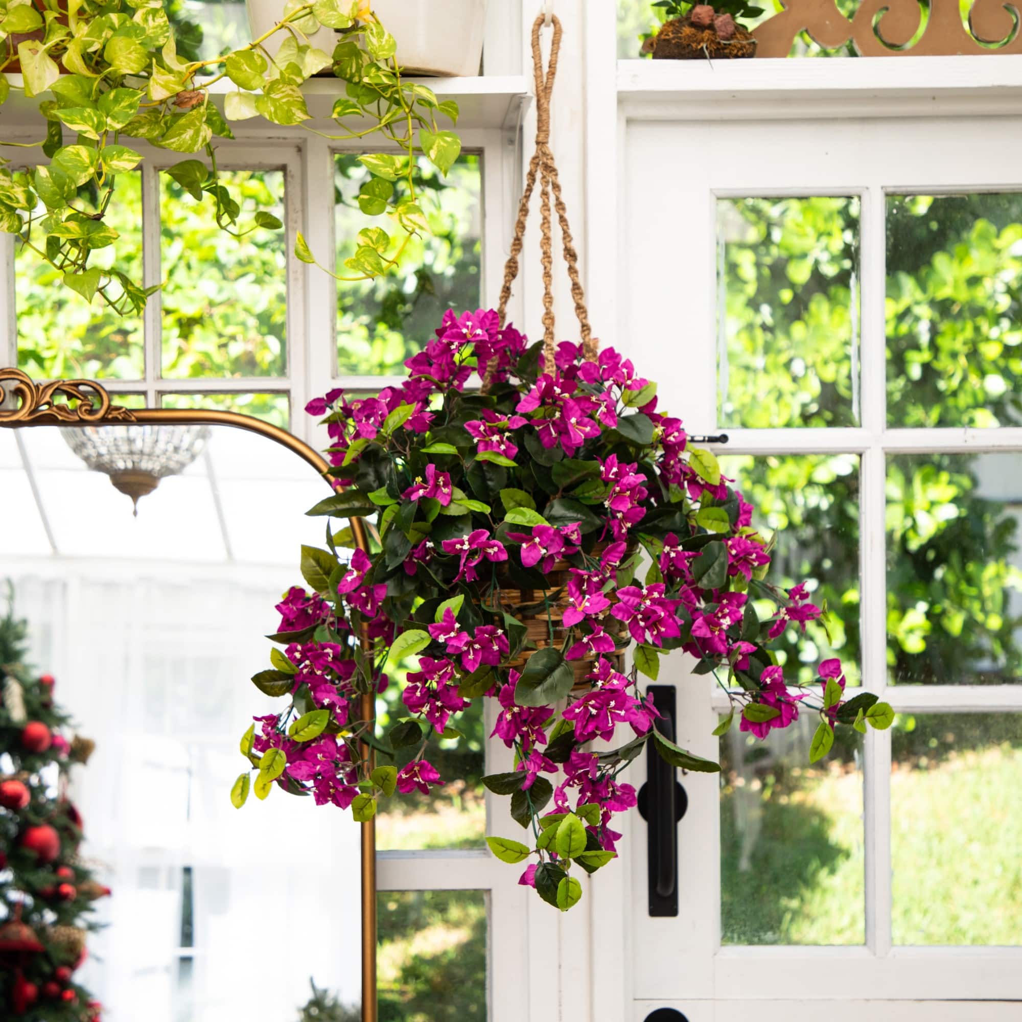 28" UV Resistant Artificial Bougainvillea in Hanging Basket