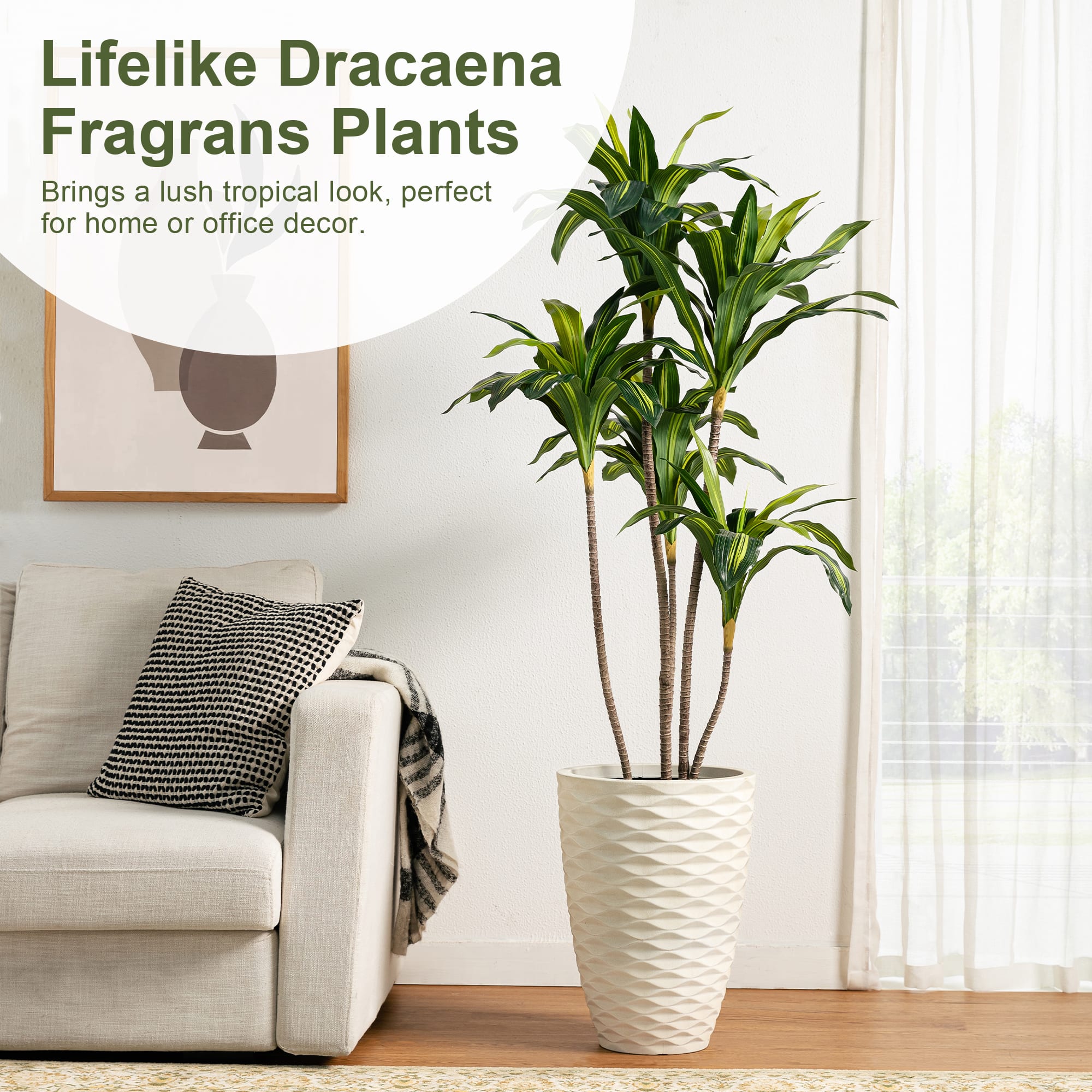 Glitzhome® 4.5ft. Faux Dracaena Fragrans Plant in Pot