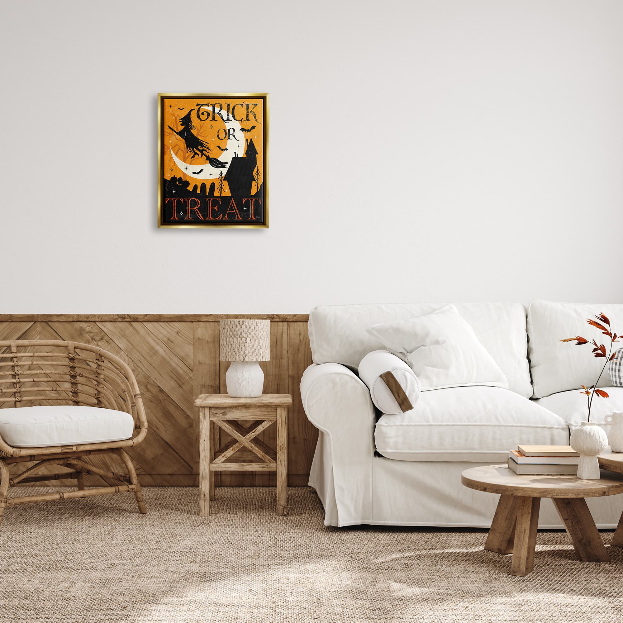 Stupell Industries Trick or Treat Halloween Witch Framed Floater Canvas Wall Art