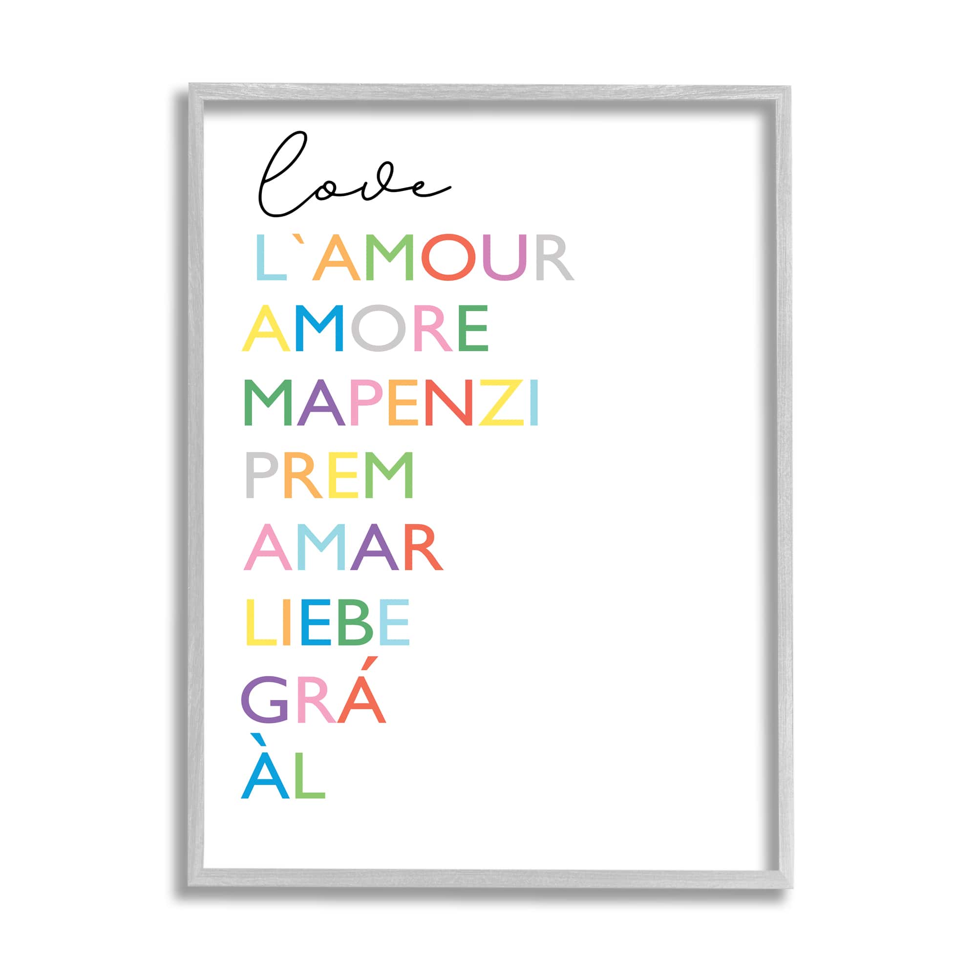 Stupell Industries Love L'Amour Amore Mapenzi Romantic Terms Rainbow Typography in Frame Wall Art