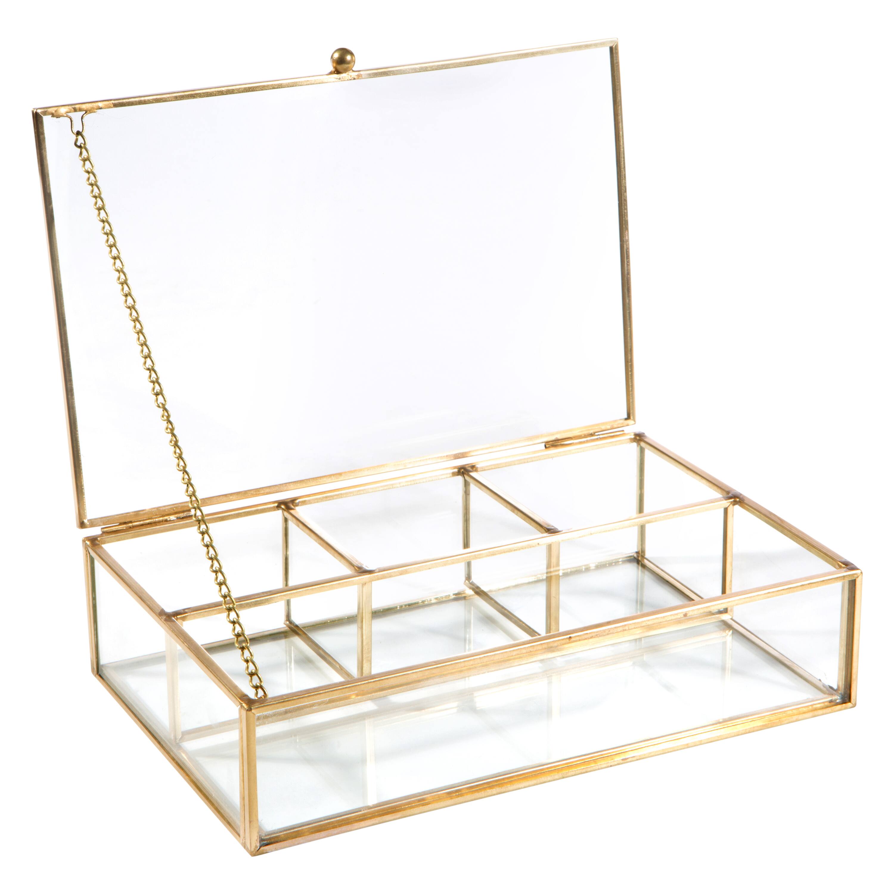 Home Details Large Gold Vintage 4 Compartment Glass Keepsake Box