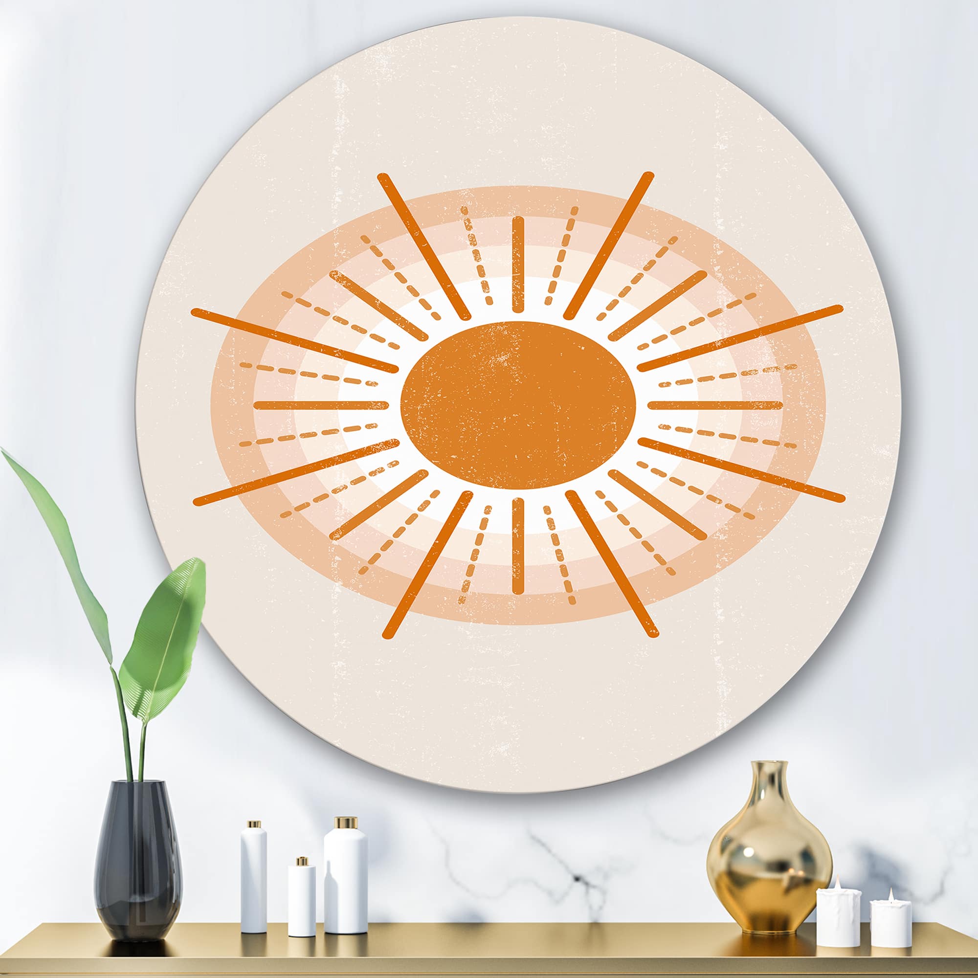 Designart - Minimal Orange Radiant Sun II - Modern Metal Circle Wall Art