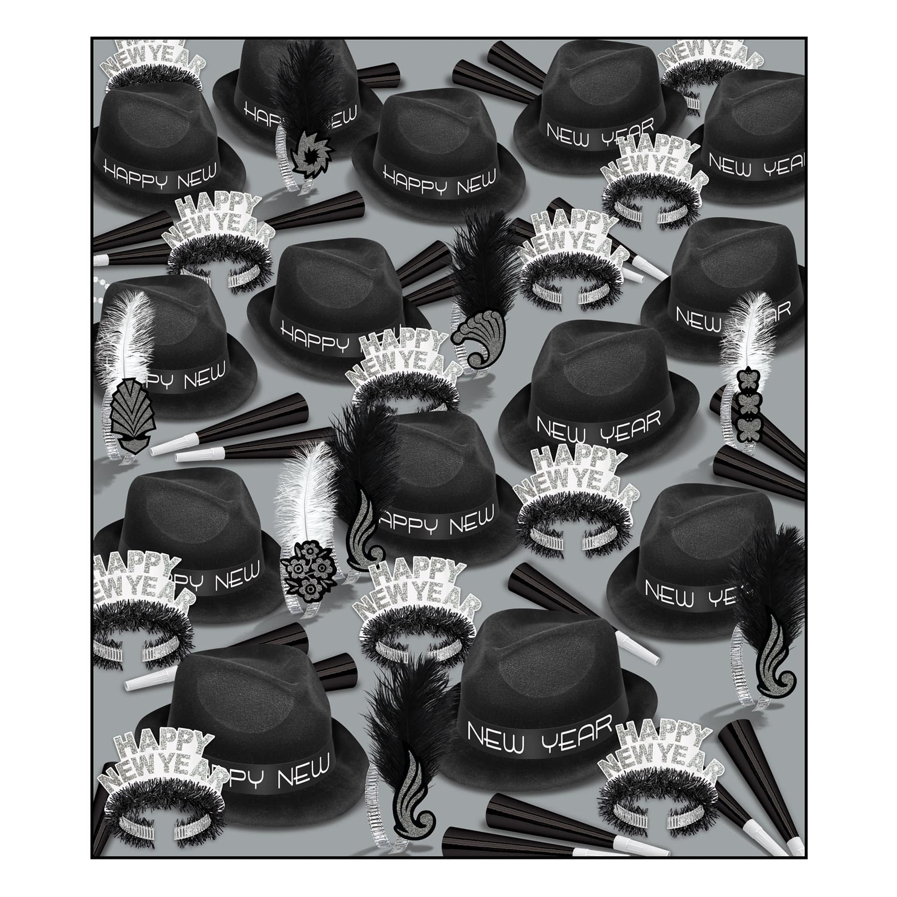 Beistle Black & Silver New Year Chairman Deluxe Party Favor Kit for 100