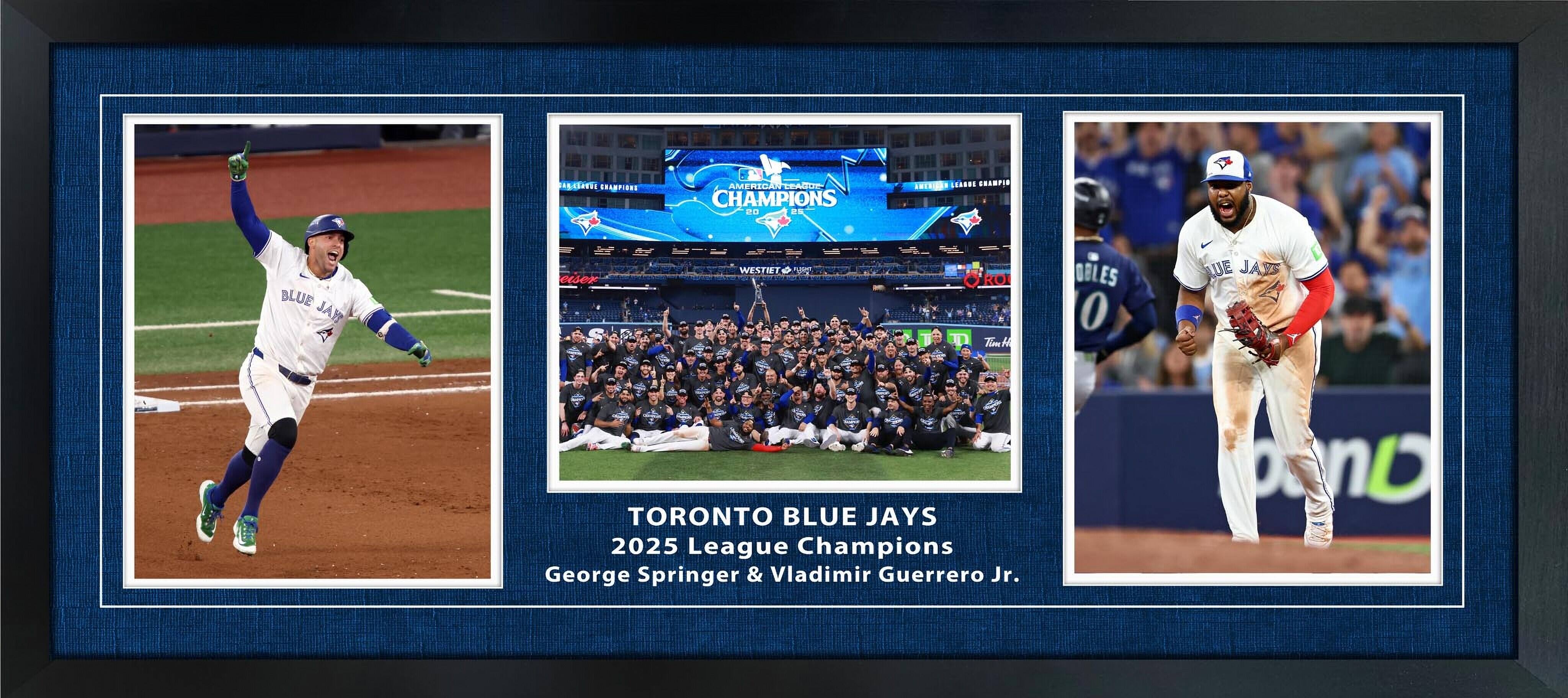 2025 ALCS Champions 15" x 33" Triple Framed w/ Vladimir Guerrero Jr and George Springer Celebration 8" x 10"