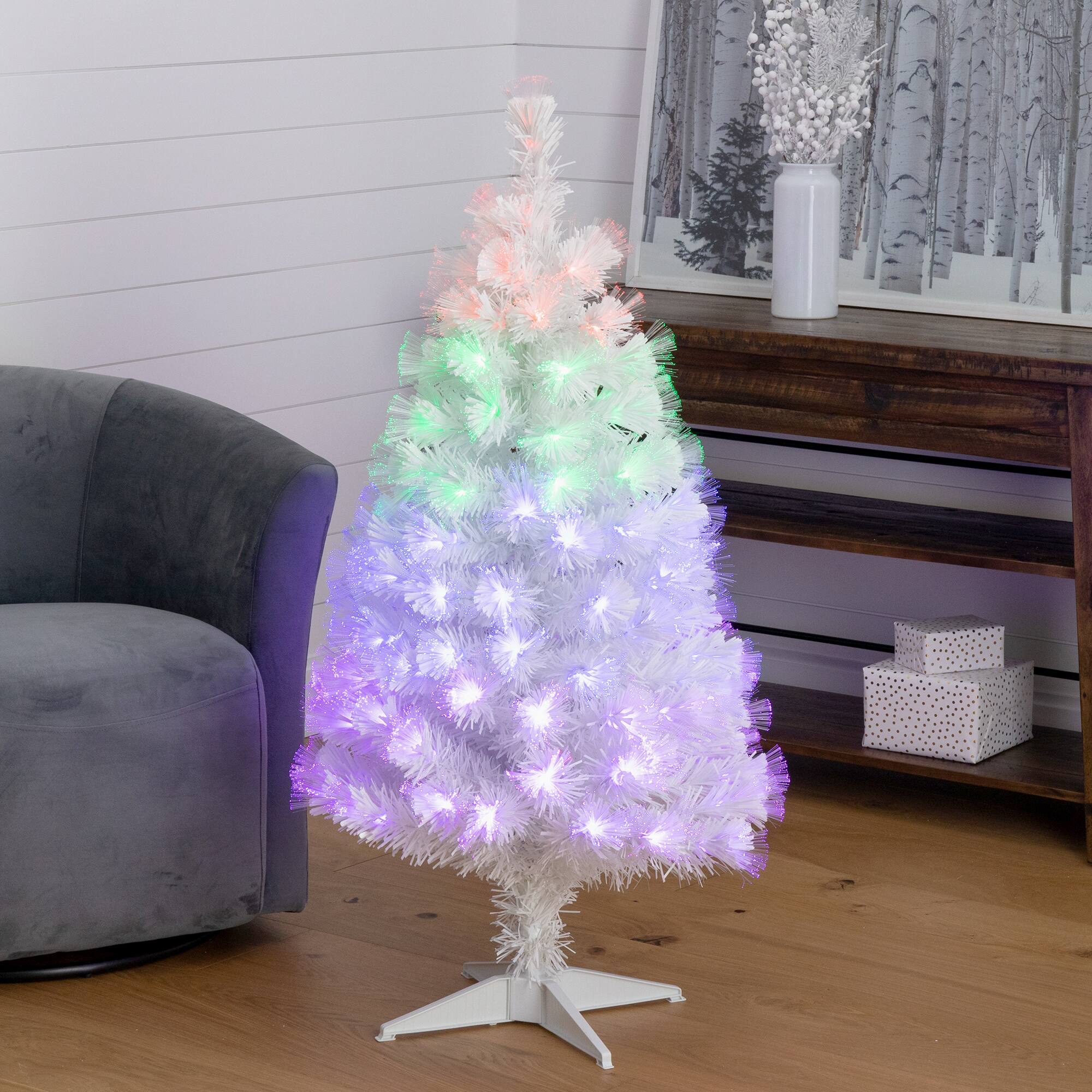 4ft. Fiber Optic Multicolor LED Lights White Pine Artificial Christmas Tree