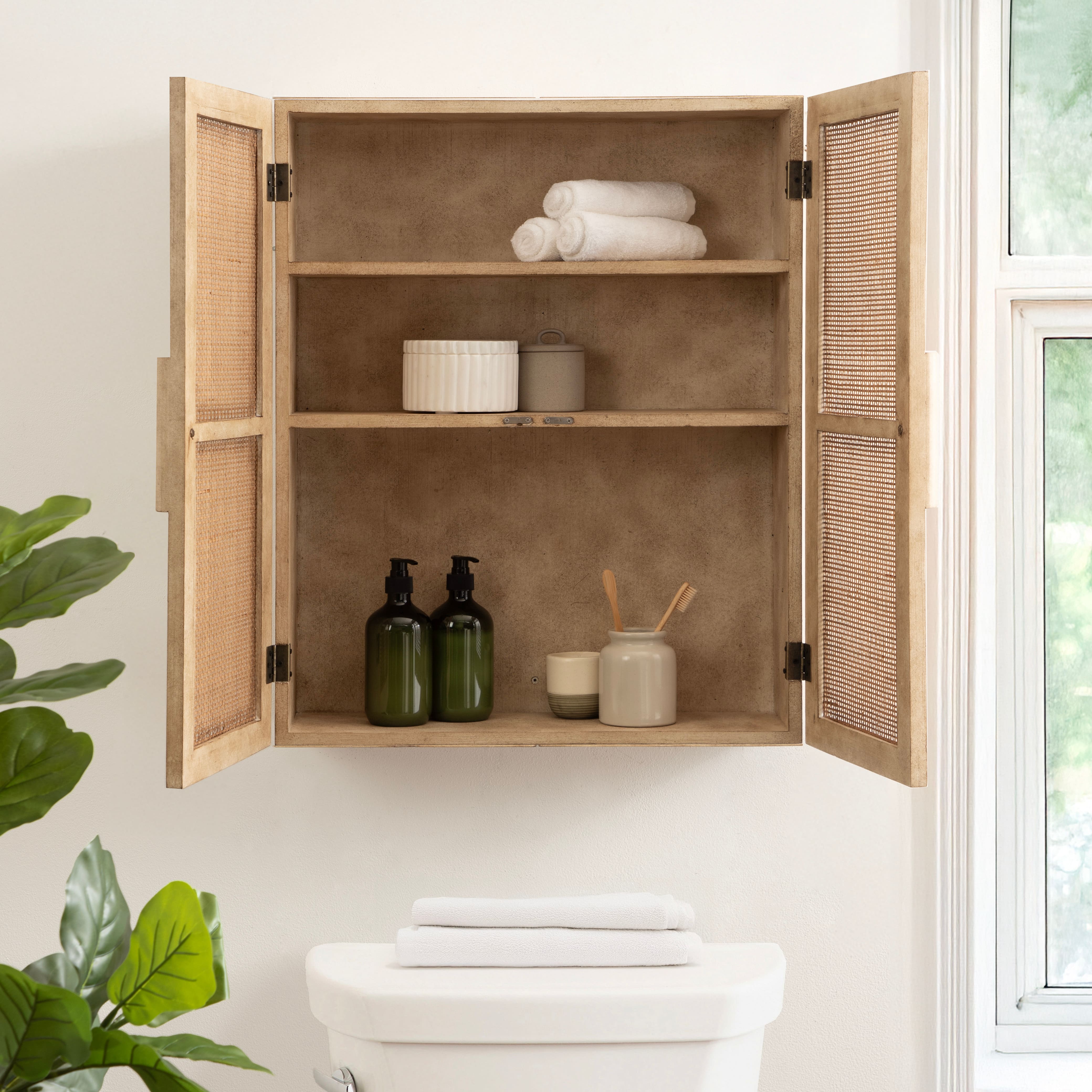 Kate and Laurel Ori Rattan & Wood 2-Door Wall Cabinet