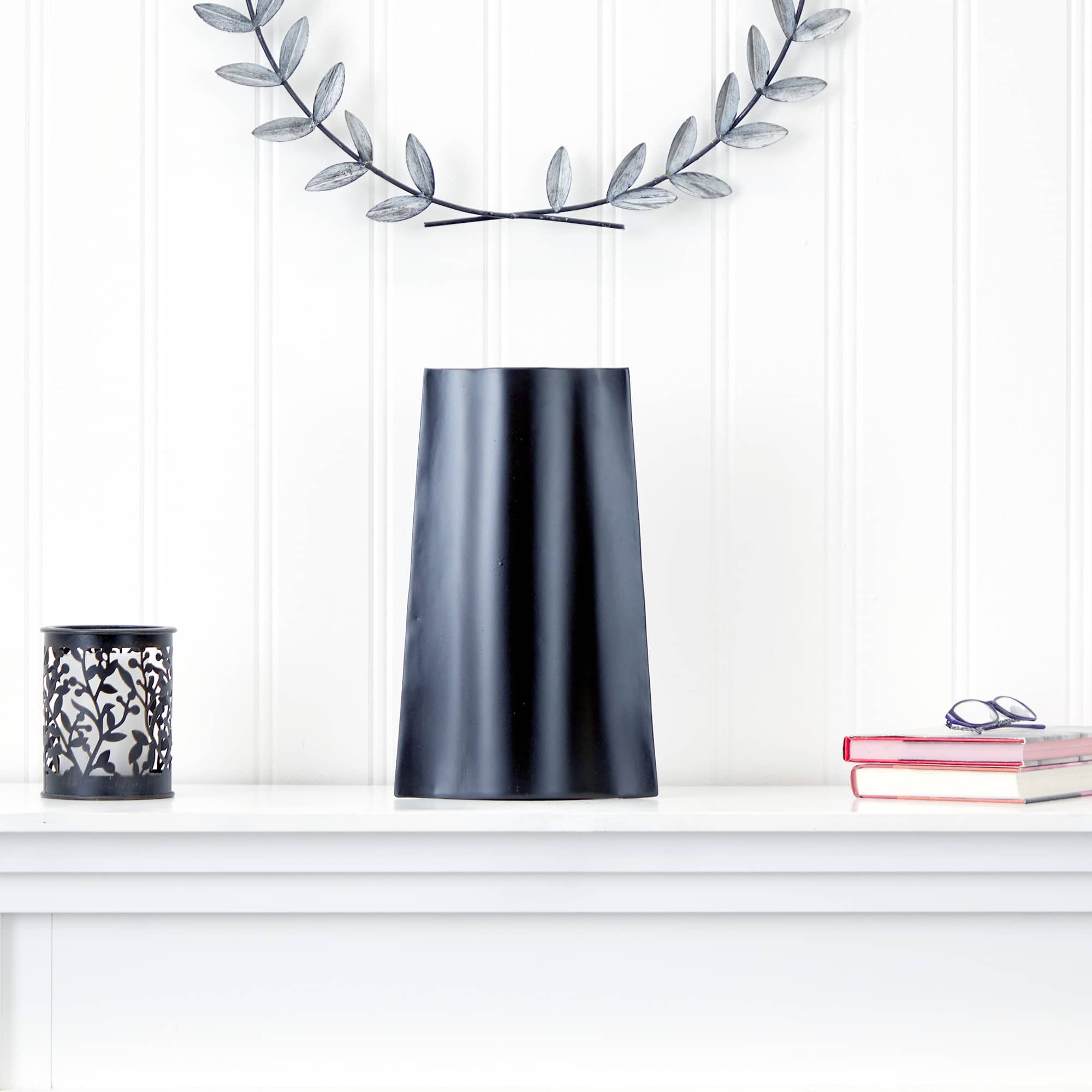 14" Black Modern Metal Vase