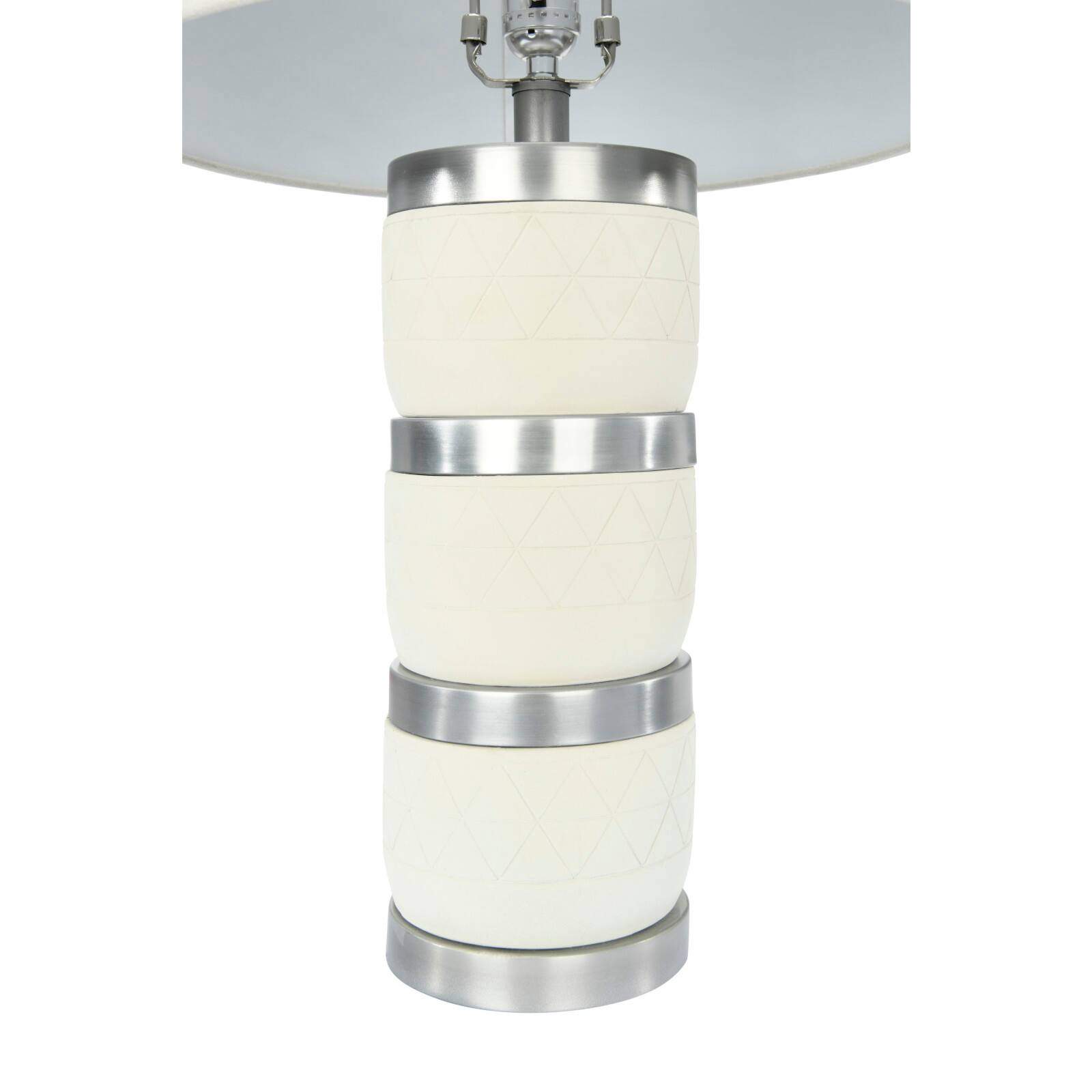Hello Honey® 24" Raw Concrete White & Silver Table Lamp With Imprinted Diamond Design & Metal Accents