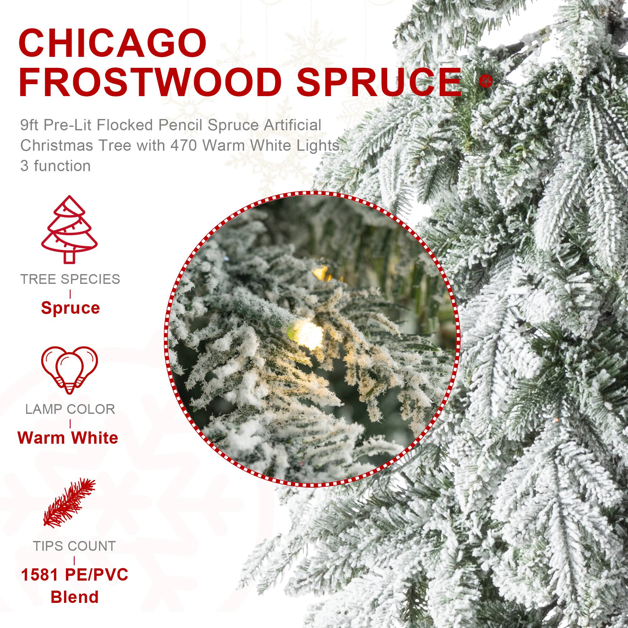 9ft. Pre-Lit Spruce Artificial Christmas Tree, Warm White LED Lights