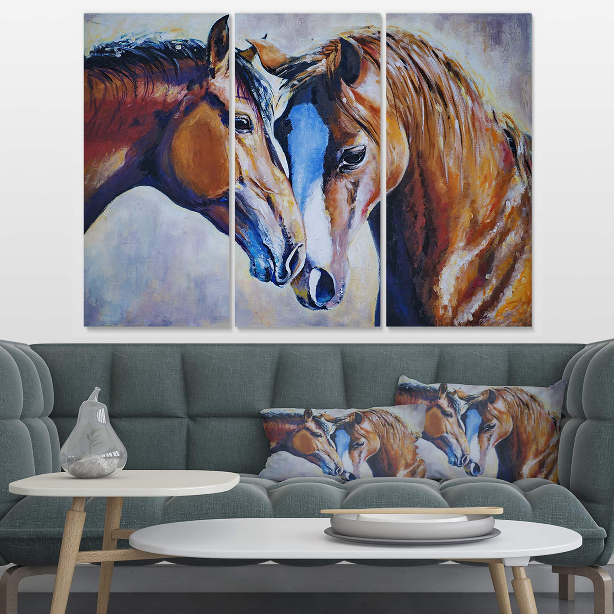 Designart - Brown Amorous Horses - Animal Art Canvas Print