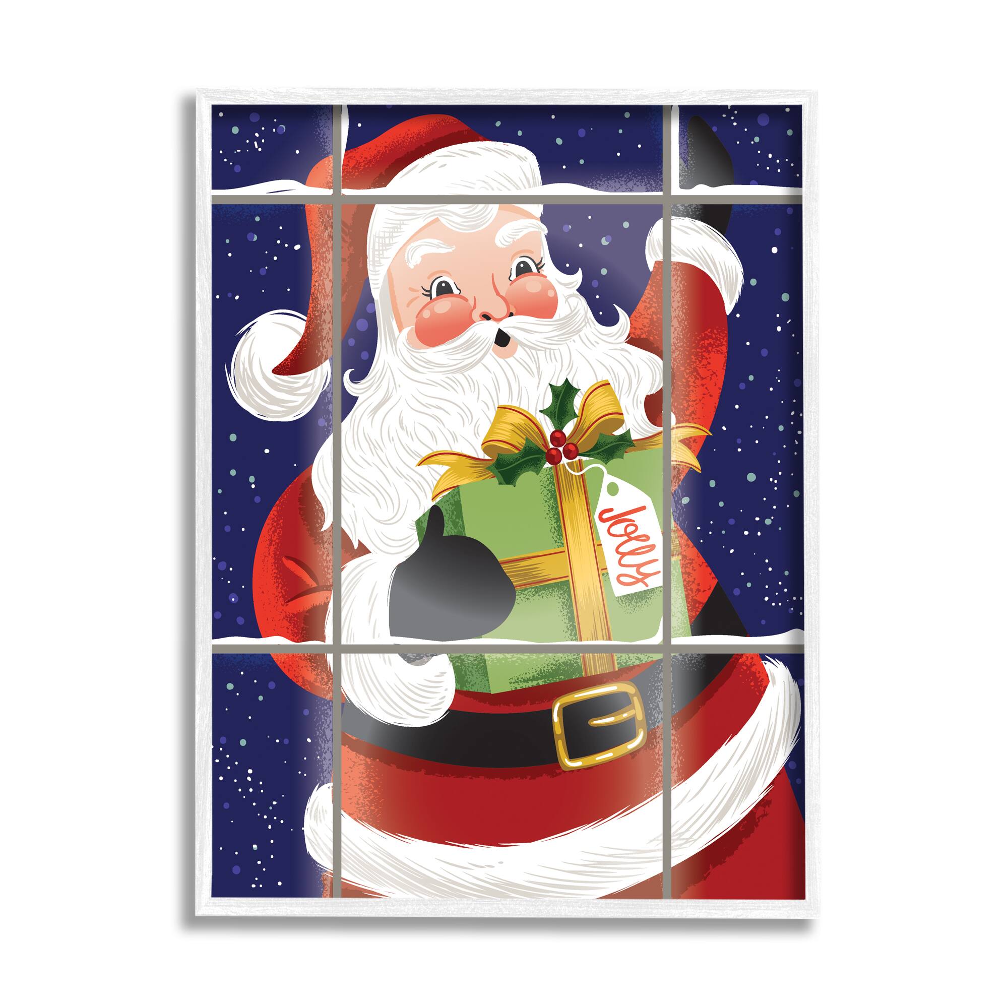 Stupell Industries Vintage Jolly Santa Window Framed Giclee Art