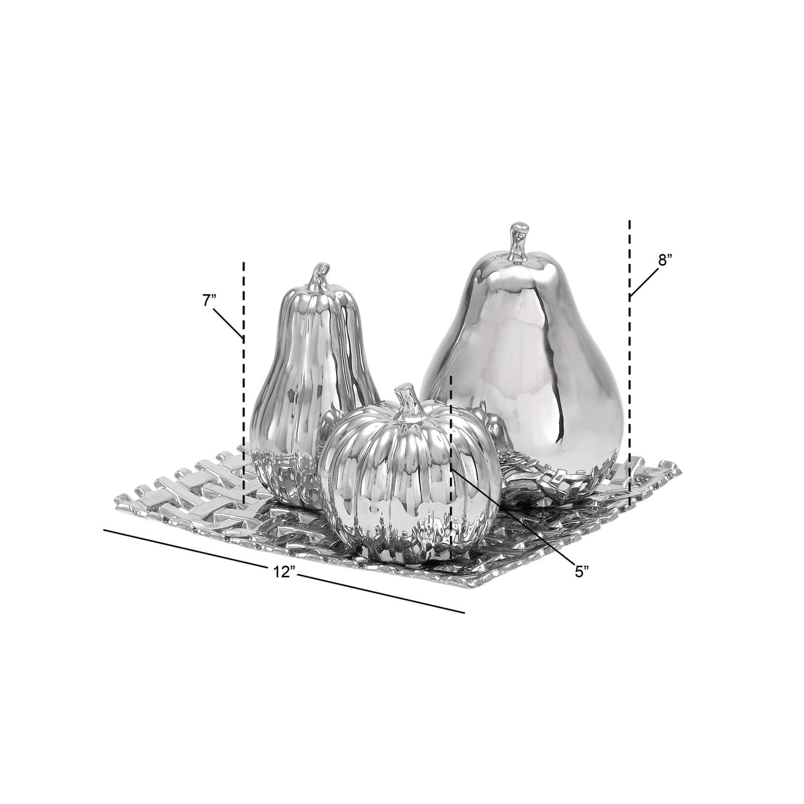 Silver Ceramic Glam Fruit Sculpture Set