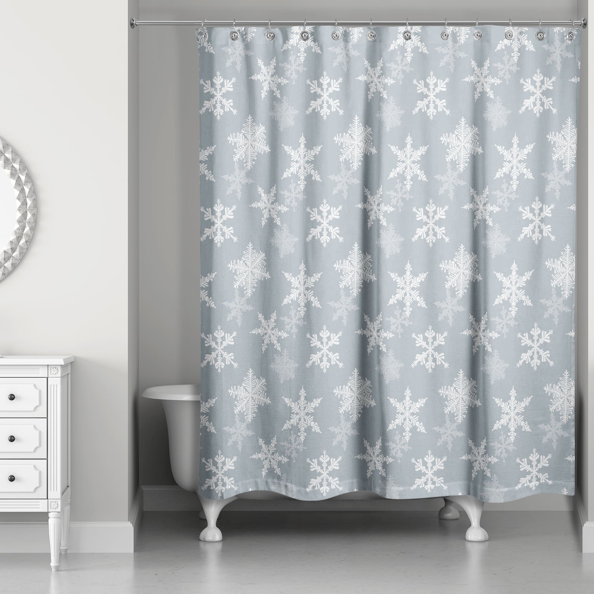 Blue Snowflake Pattern 71" x 74" Shower Curtain