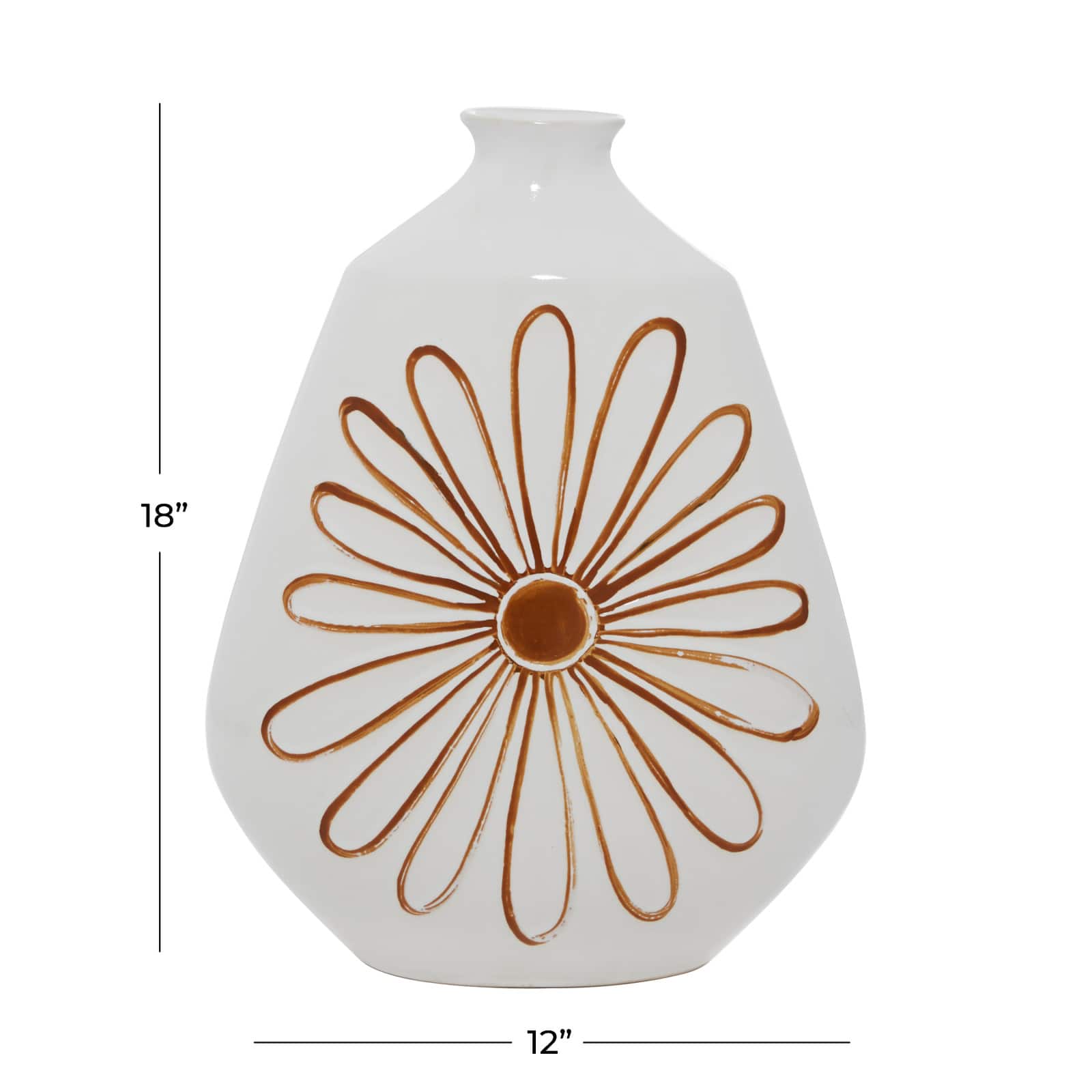 18" White Ceramic Handmade Daisy Floral Vase