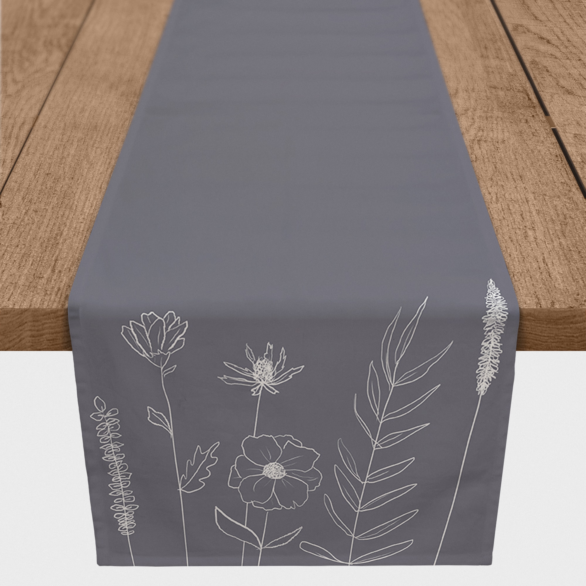 Handdrawn Flowers On Indoor/Outdoor Table Runner