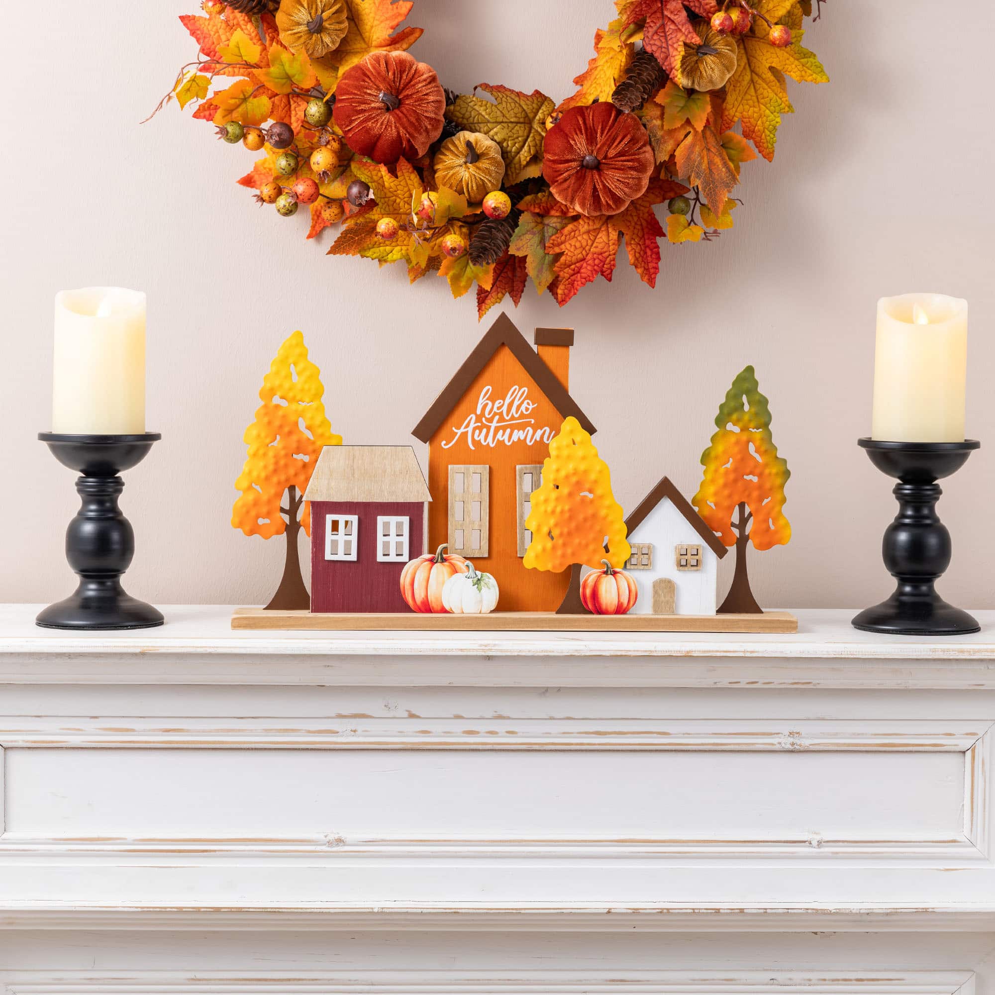Glitzhome® 18" Fall Metal & Wood Village Table Decor