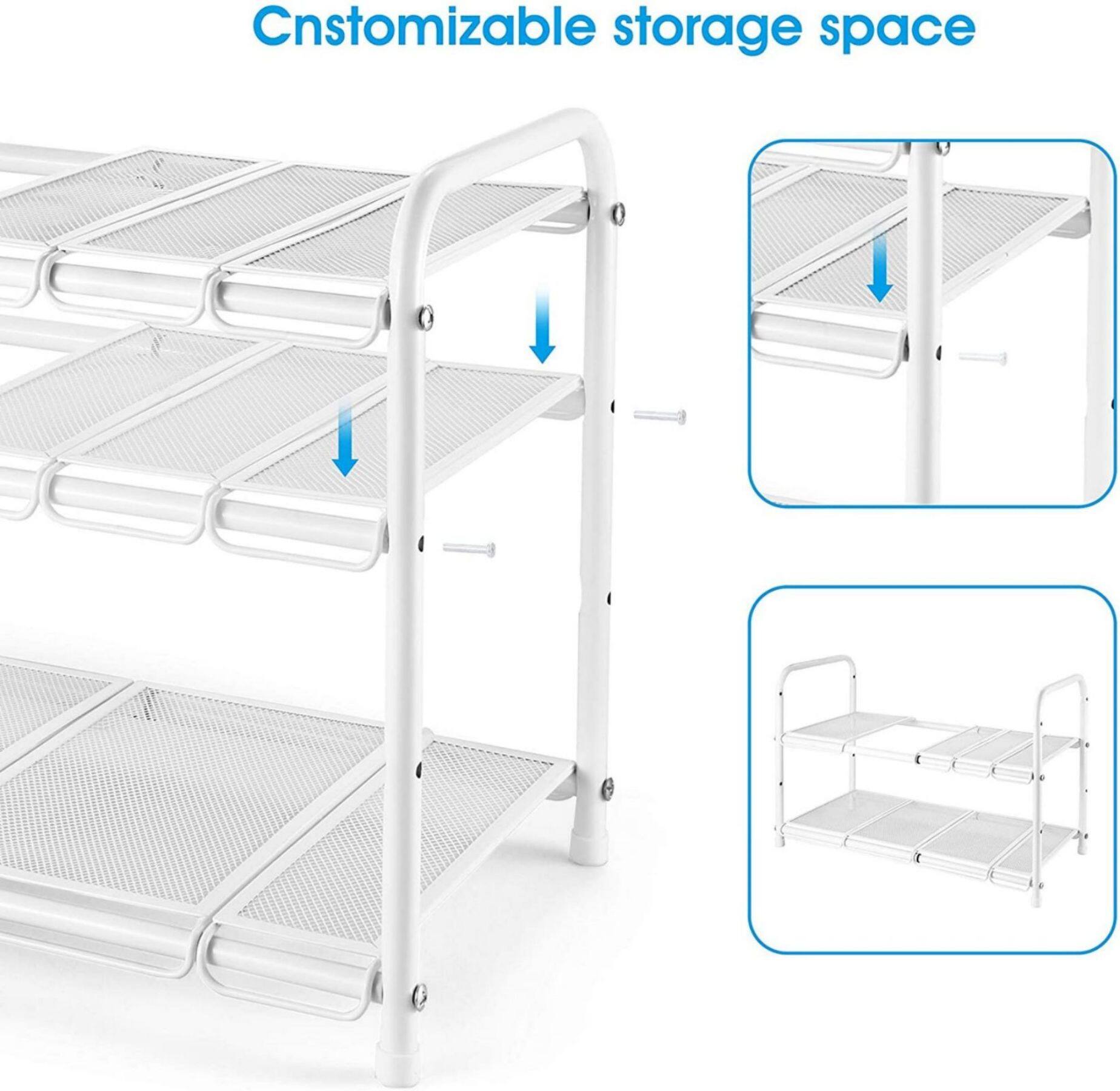 NEX™ White 2 Tier Expandable Cabinet Shelf Organizer Rack