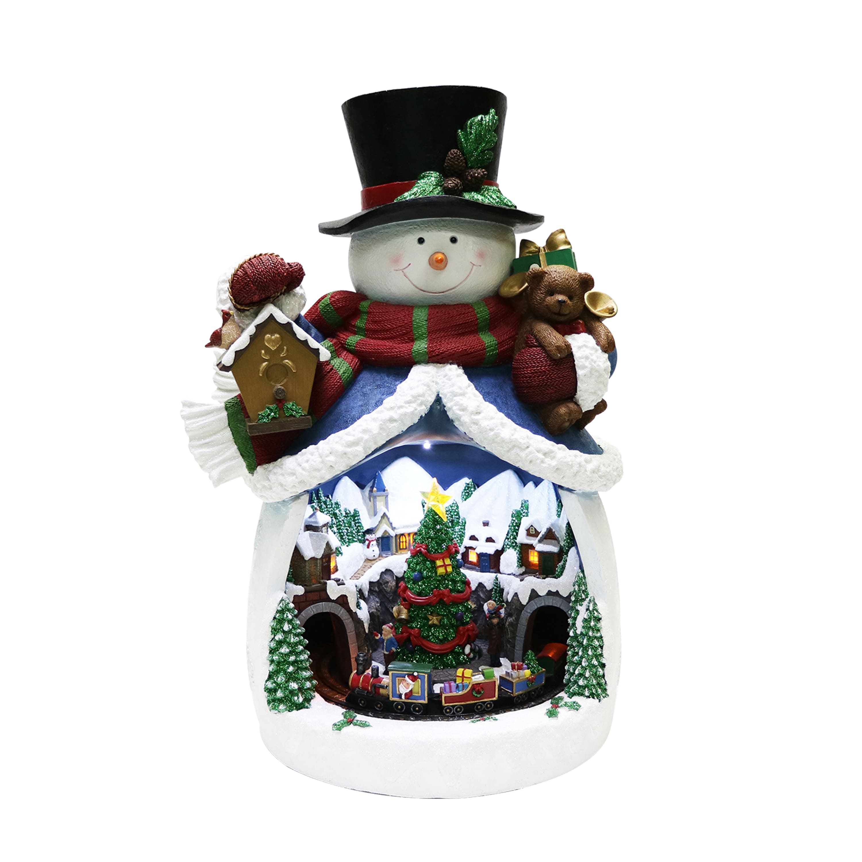 Moments in Time 18.7” Animated Snowman with Christmas Village Train Scene Décor