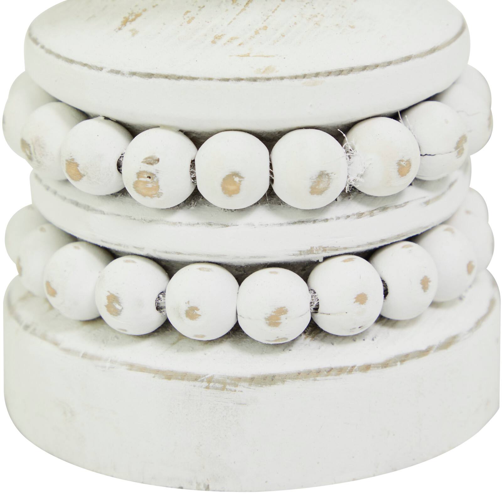 White Wood Beaded Pillar Candle Holder Set