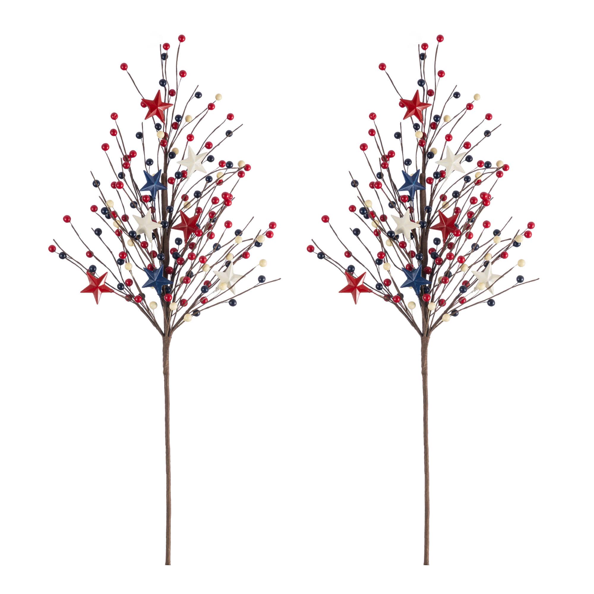 Glitzhome® 28" Set of 2 Patriotic Americana Stars and Berry Garden Picks