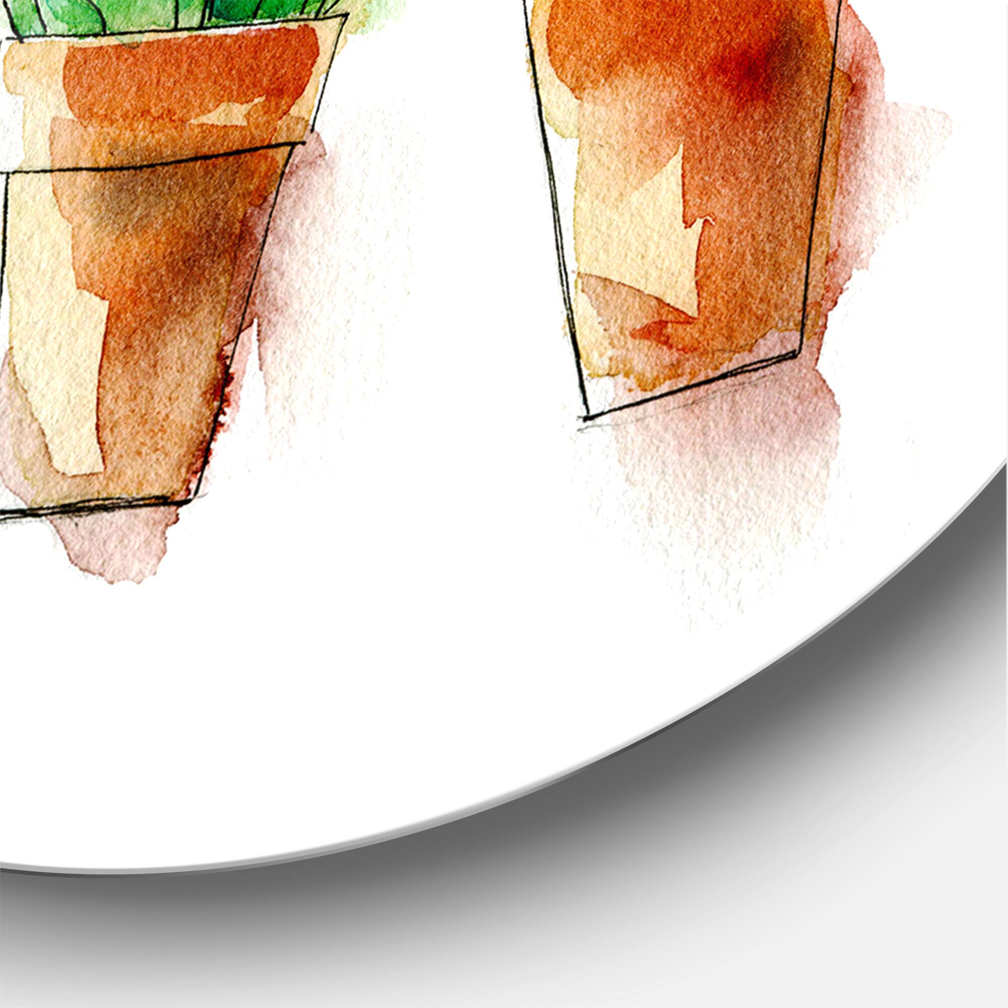 Designart - Cacti In Ceramic Pots In Gentle Tones I