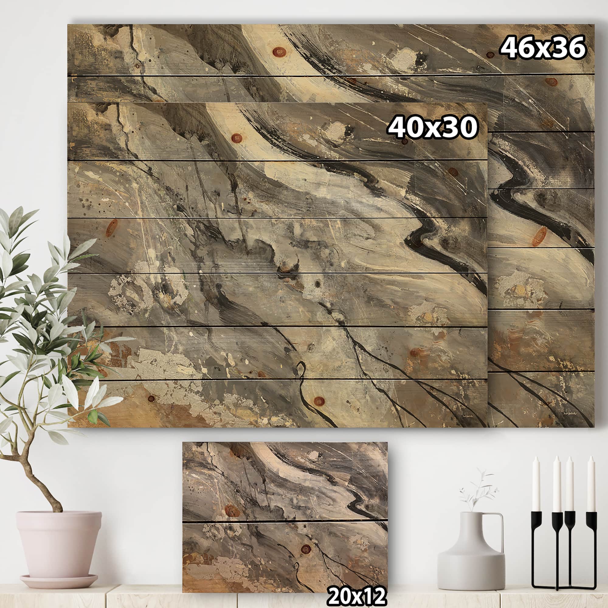 Designart - Fire and Ice Minerals II - Farmhouse Print on Natural Pine Wood