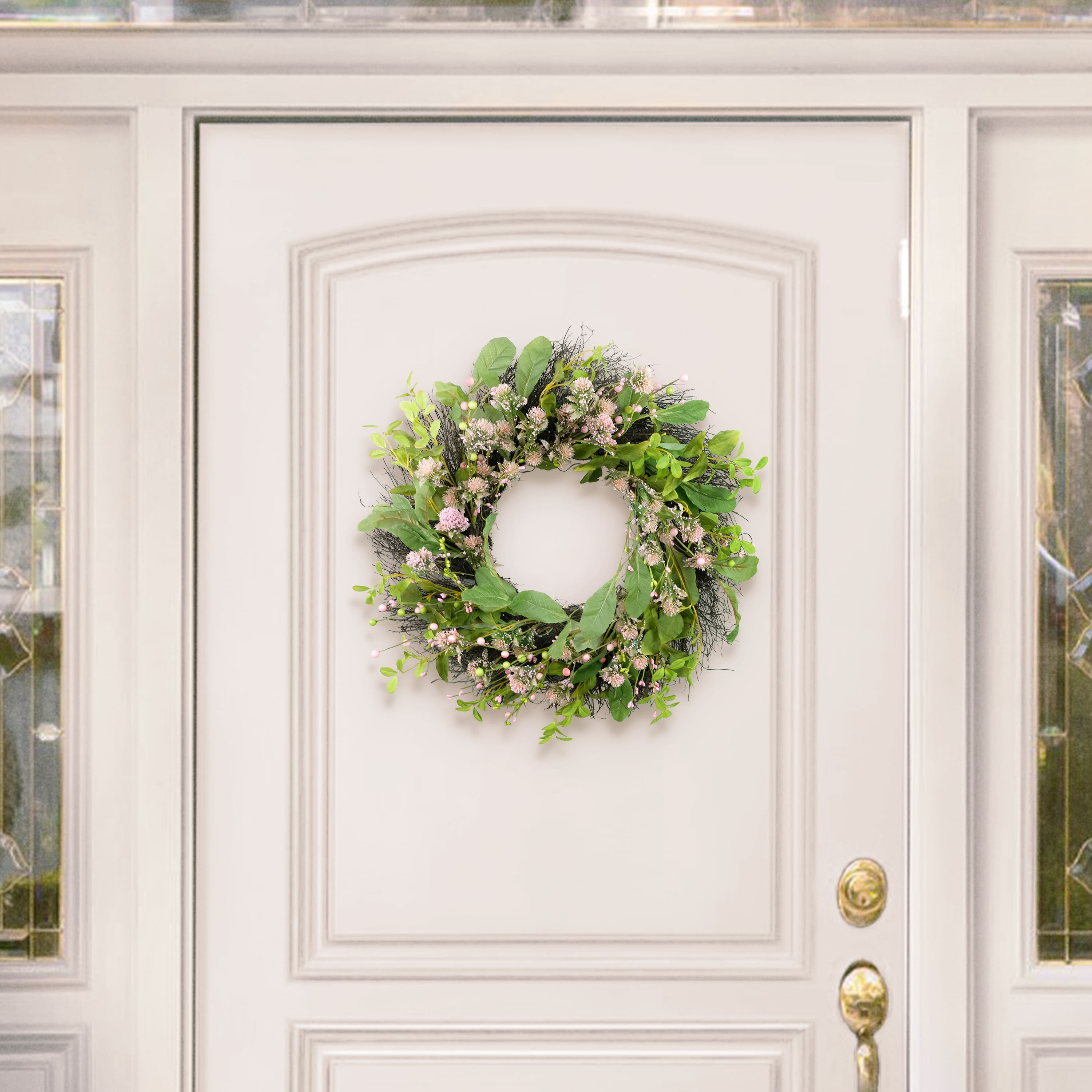 24" Light Pink Spring Echinops Floral Wreath