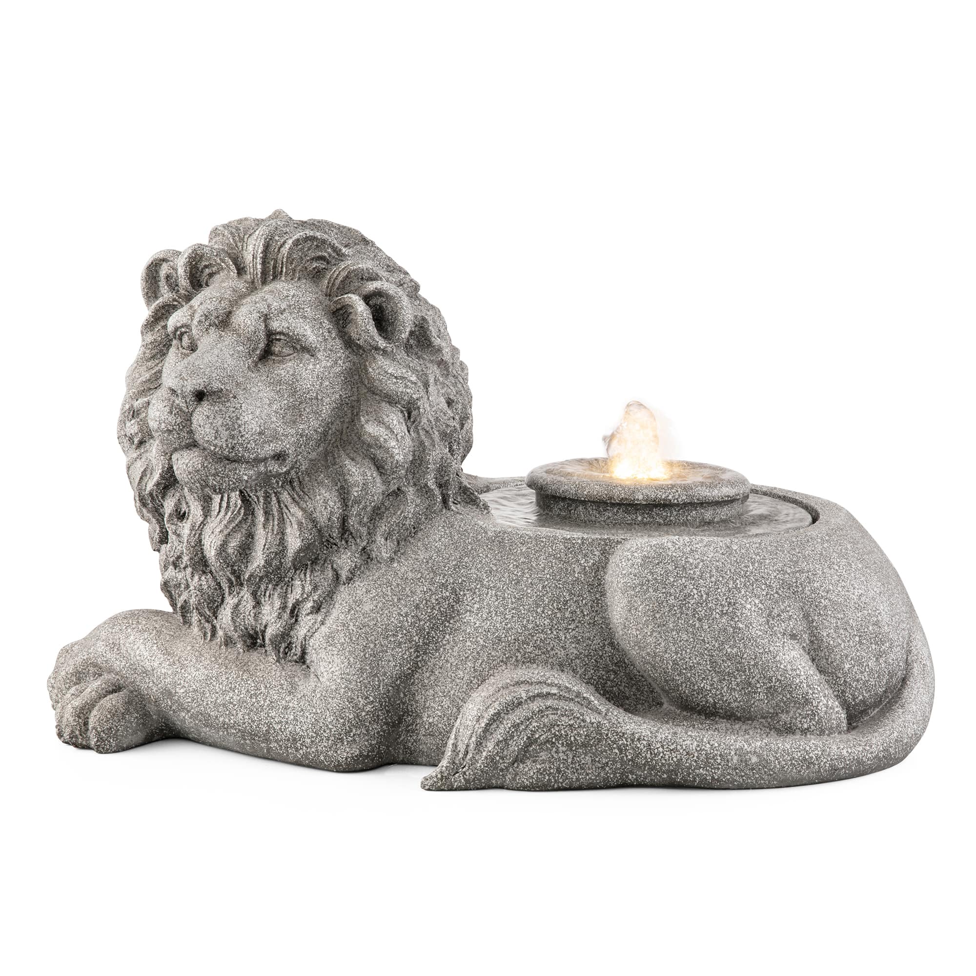 Glitzhome® 20" Zen-Style LED Lying Lion Outdoor Fountain