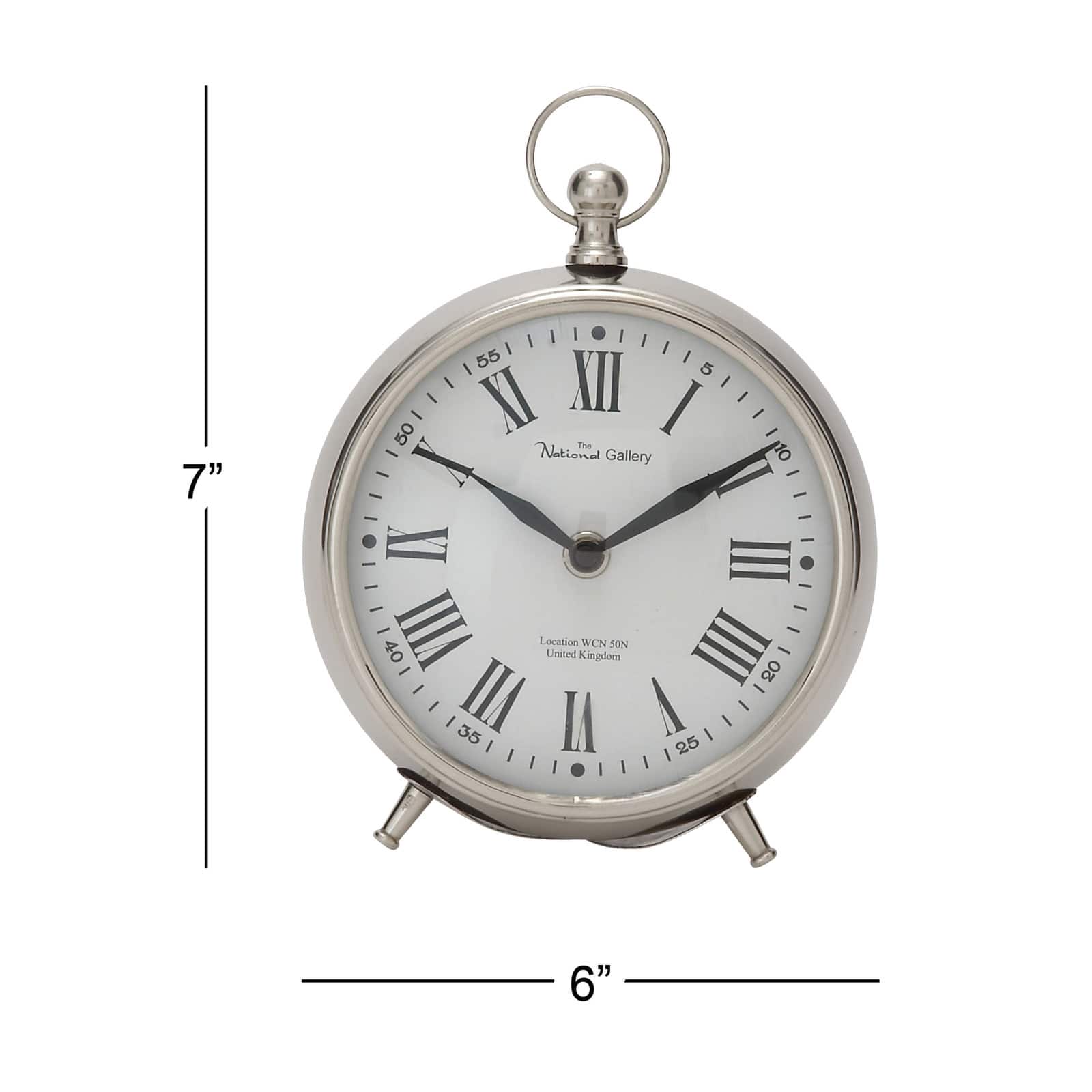 7" Silver Stainless Steel & Aluminum Tabletop Clock