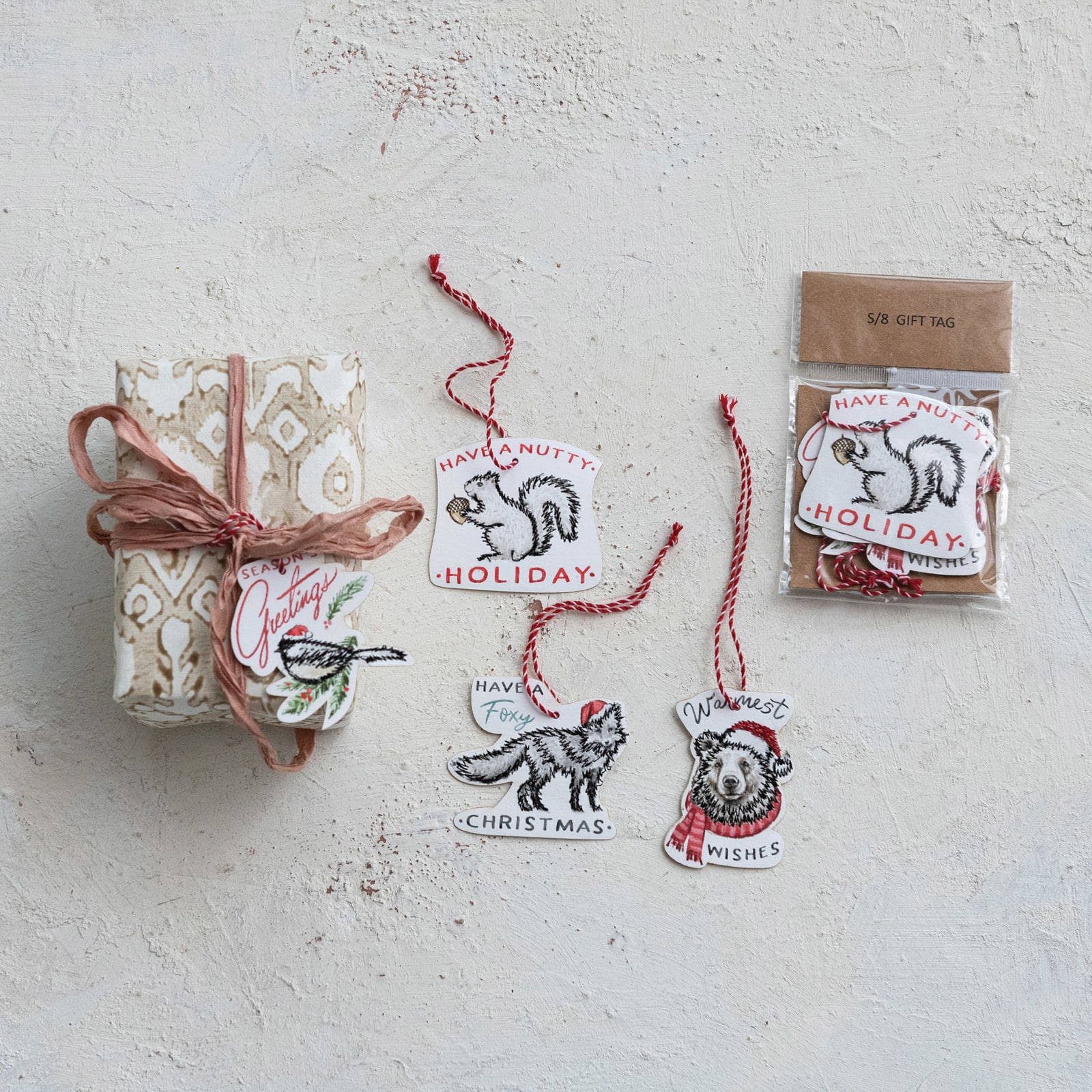 Hello Honey® 8 Pack 5.25" Christmas Animal Sentiment Ornaments/Gift Tags